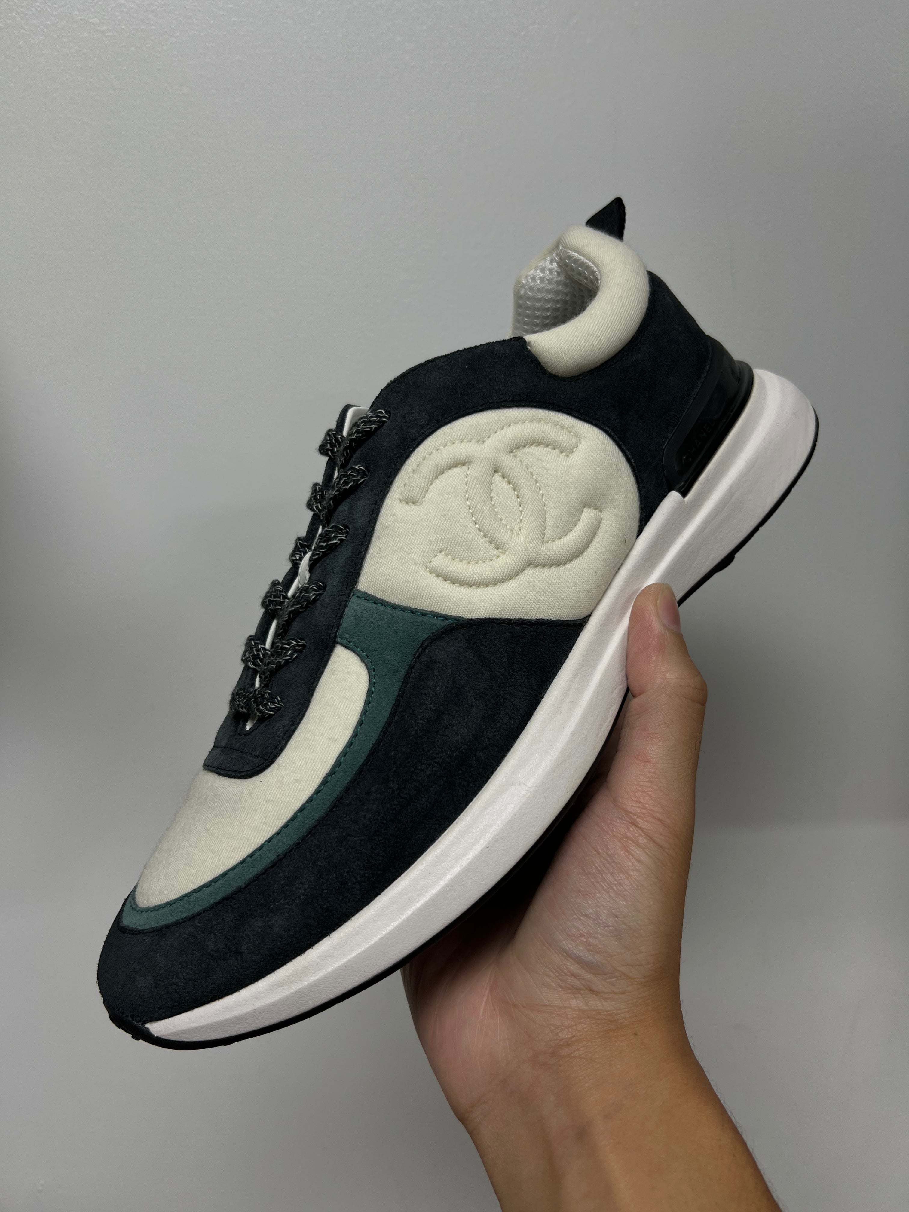 Chanel Navy Teal CC Logo Runner Sneakers