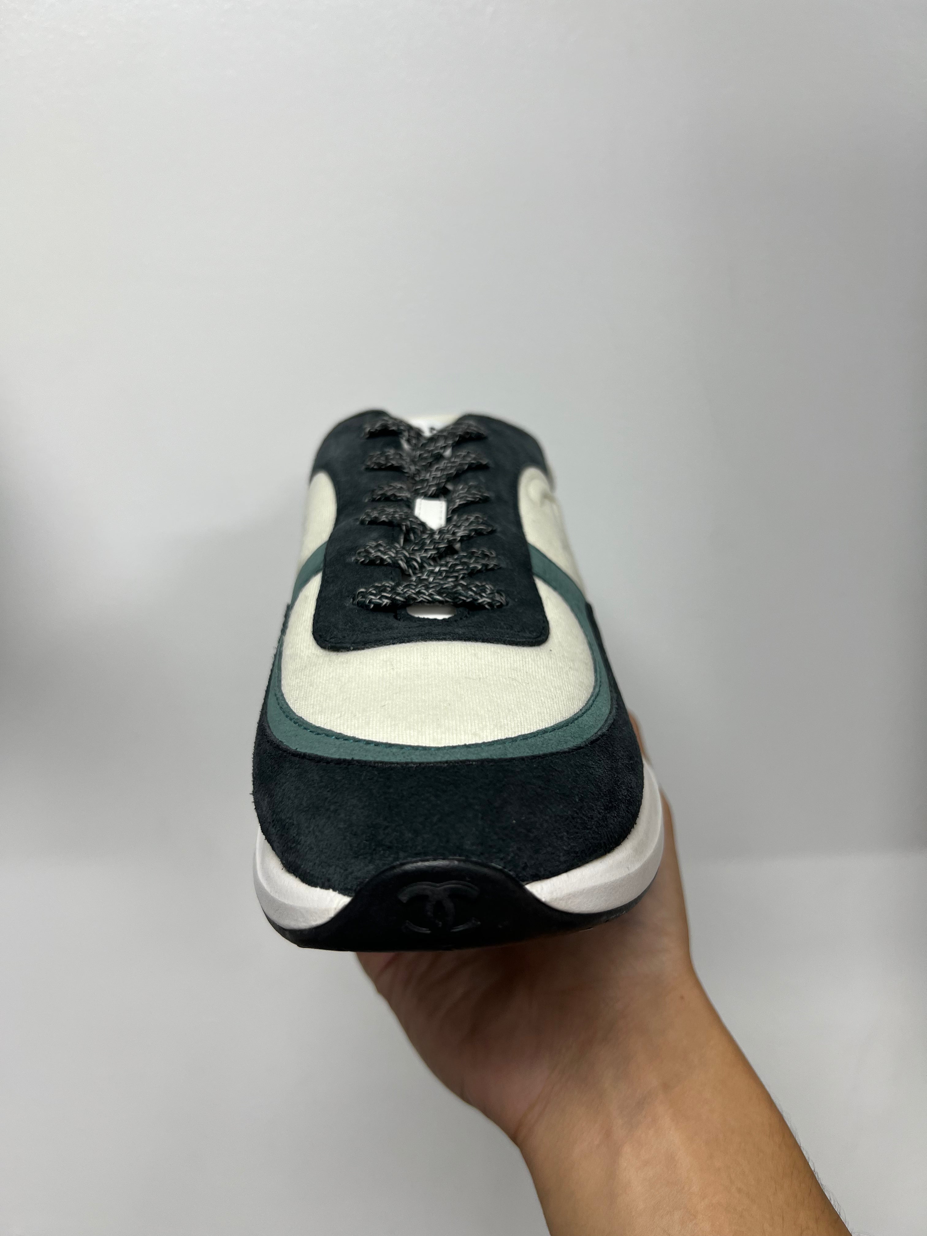 Chanel Navy Teal CC Logo Runner Sneakers