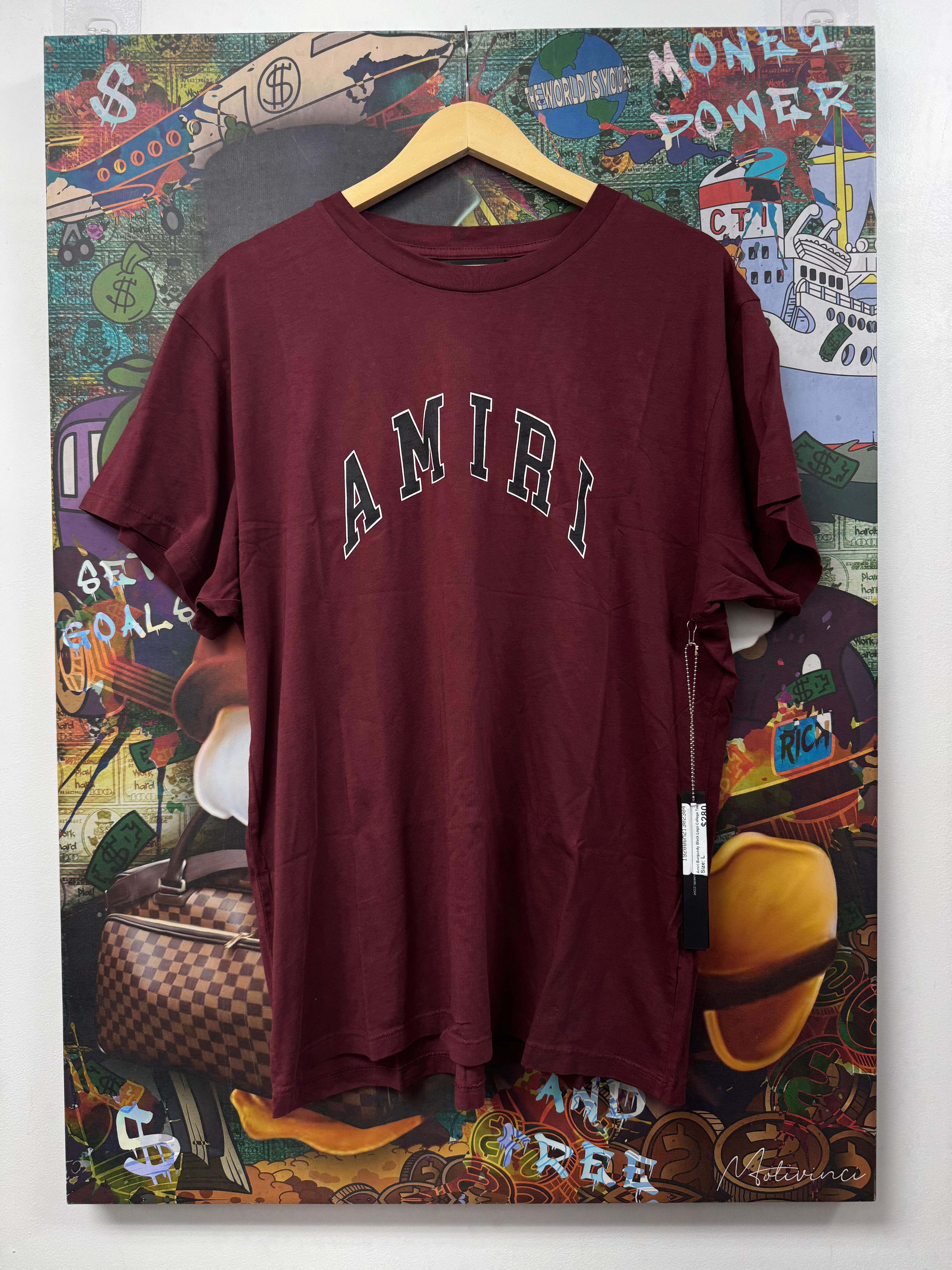 Amiri Burgundy Black Logo College Tee