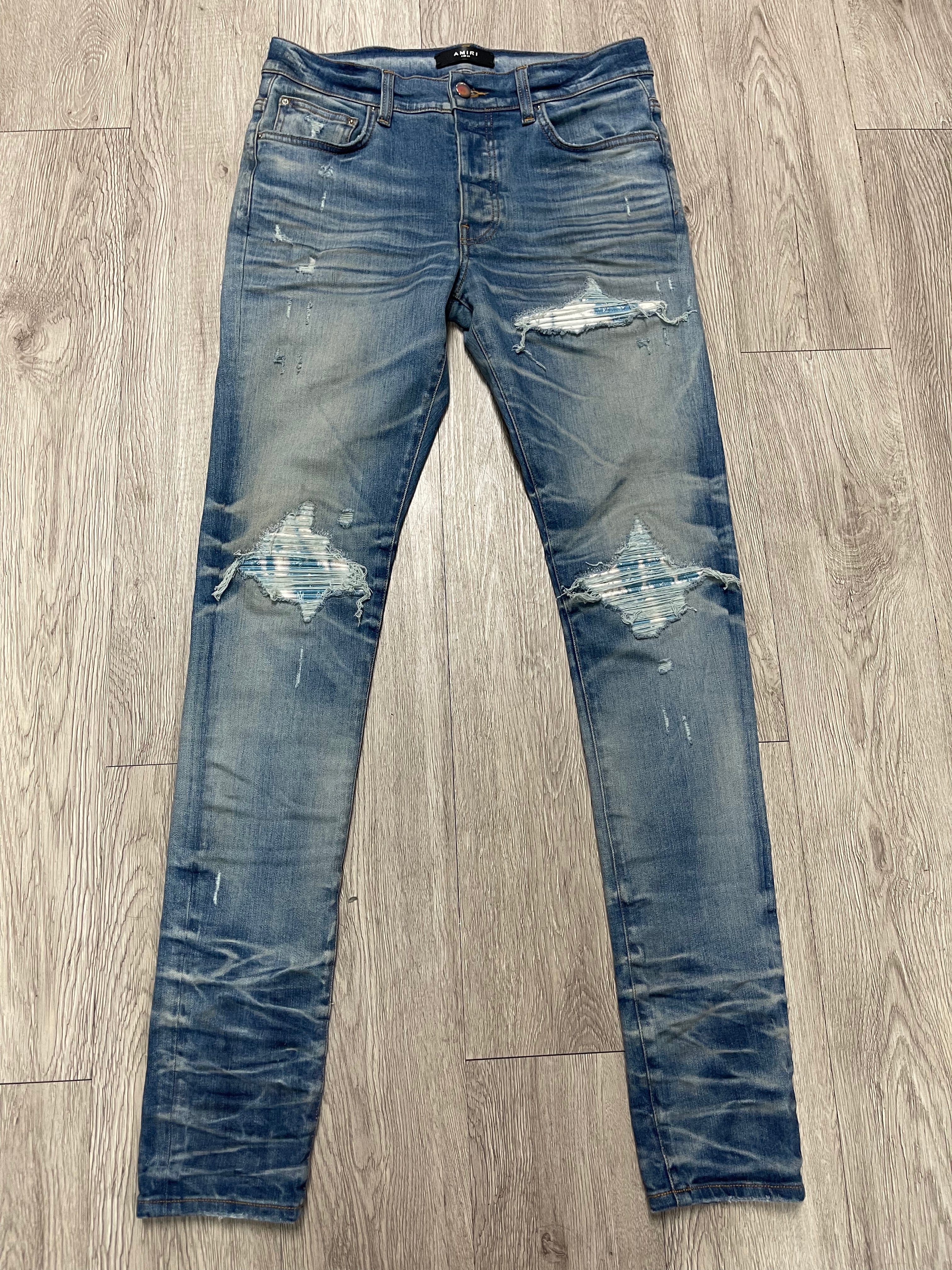 Amiri Mx1 Light Wash Marble Patch Jeans