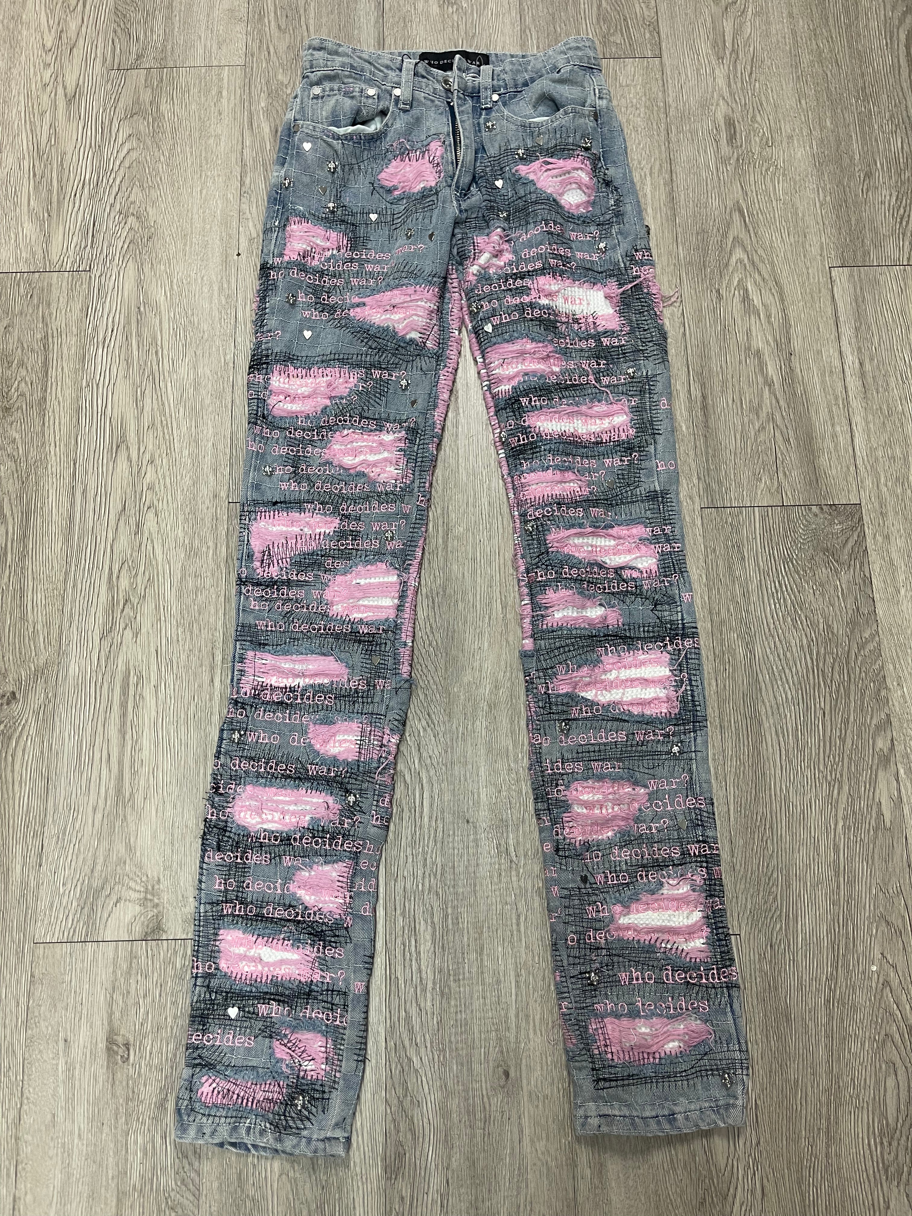 Who Decides War Light Wash Pink Amplifid Scripture Denim Jeans