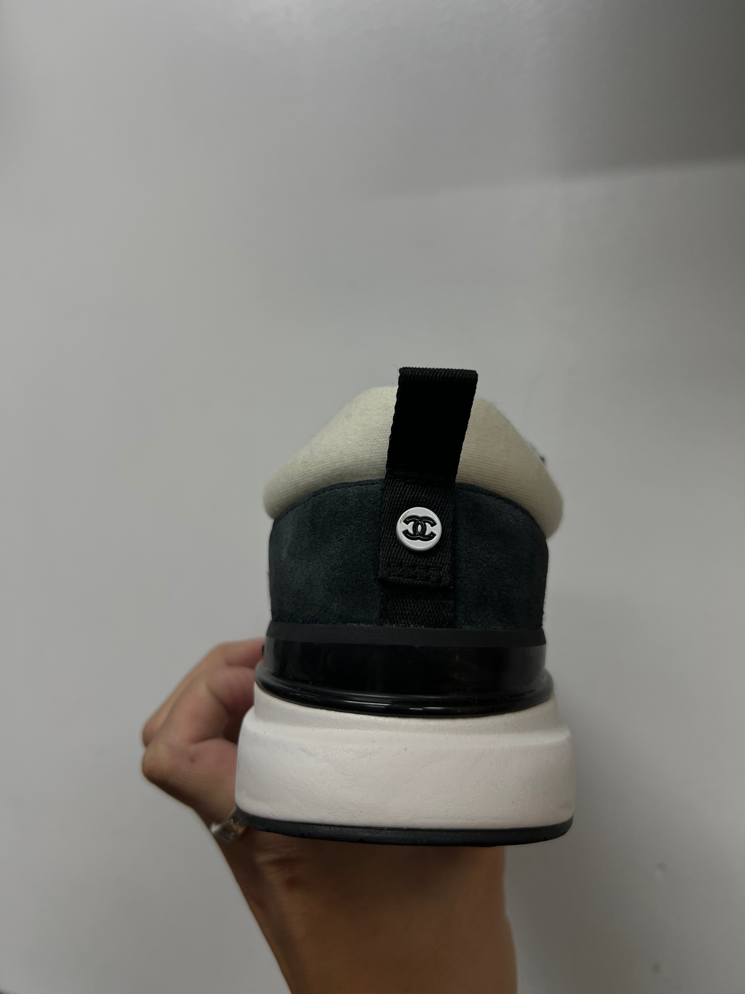 Chanel Navy Teal CC Logo Runner Sneakers