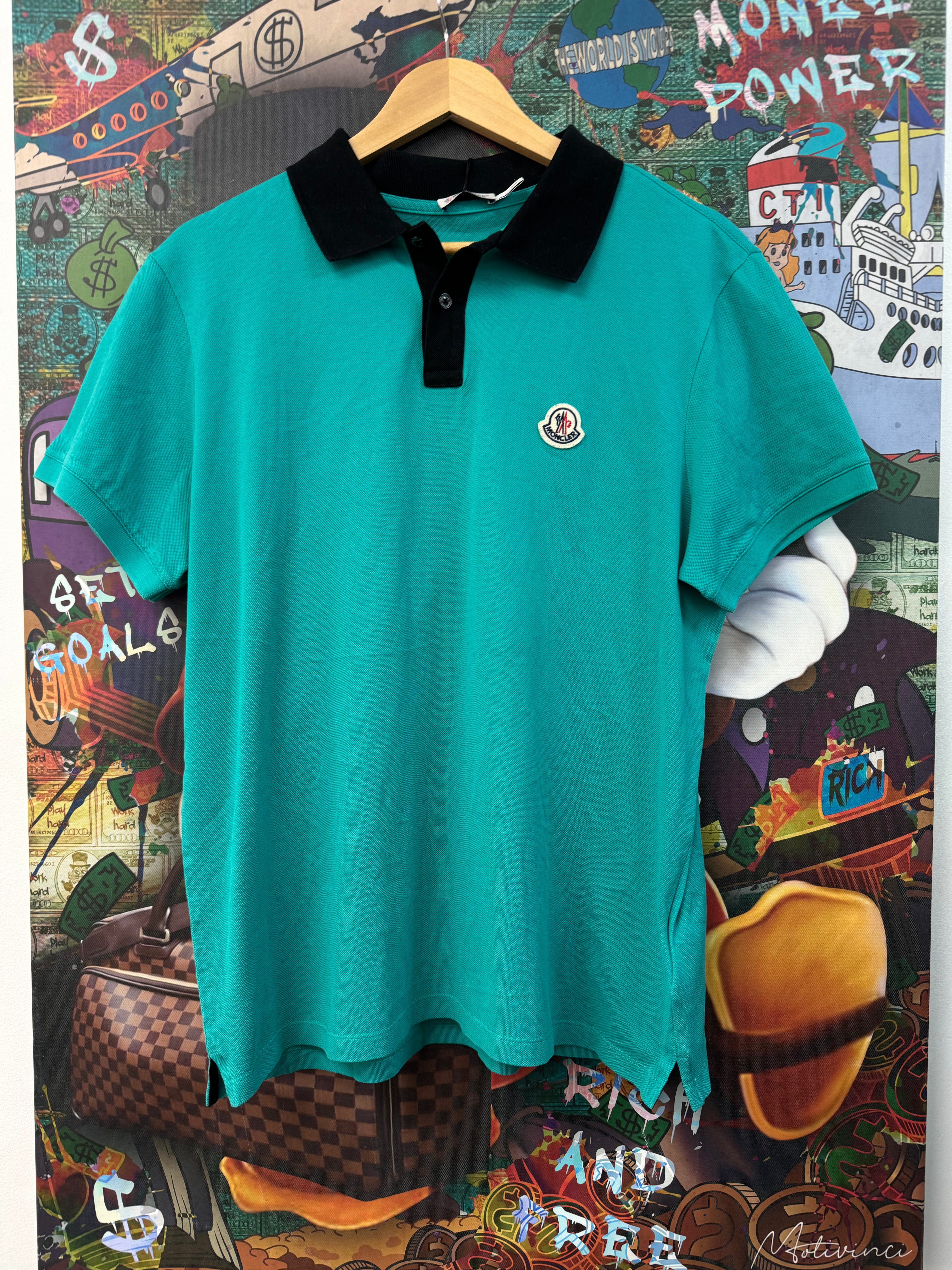Moncler Teal Black Collar Polo