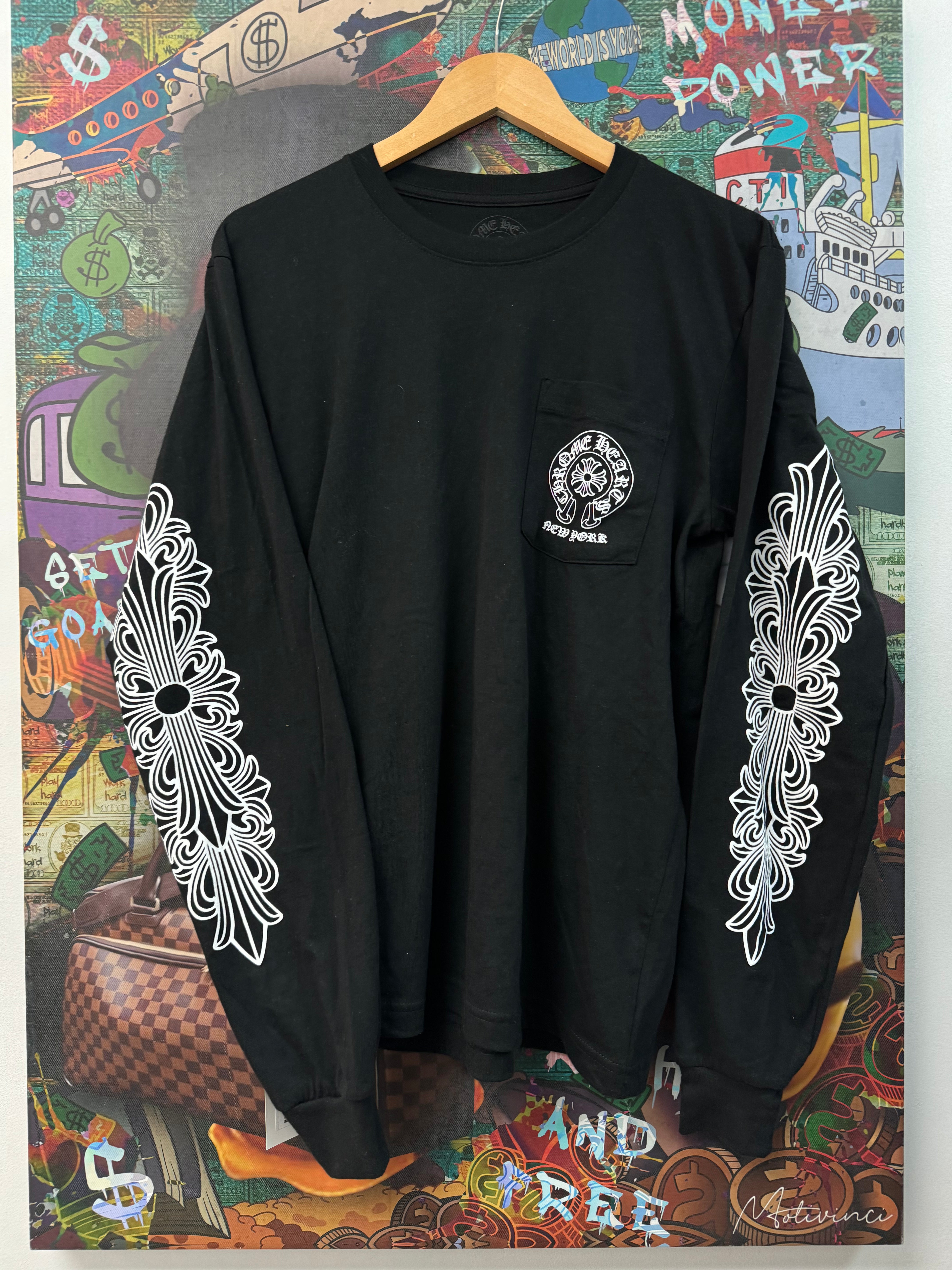 Chrome Hearts Black NY Floral Horseshoe LS Shirt