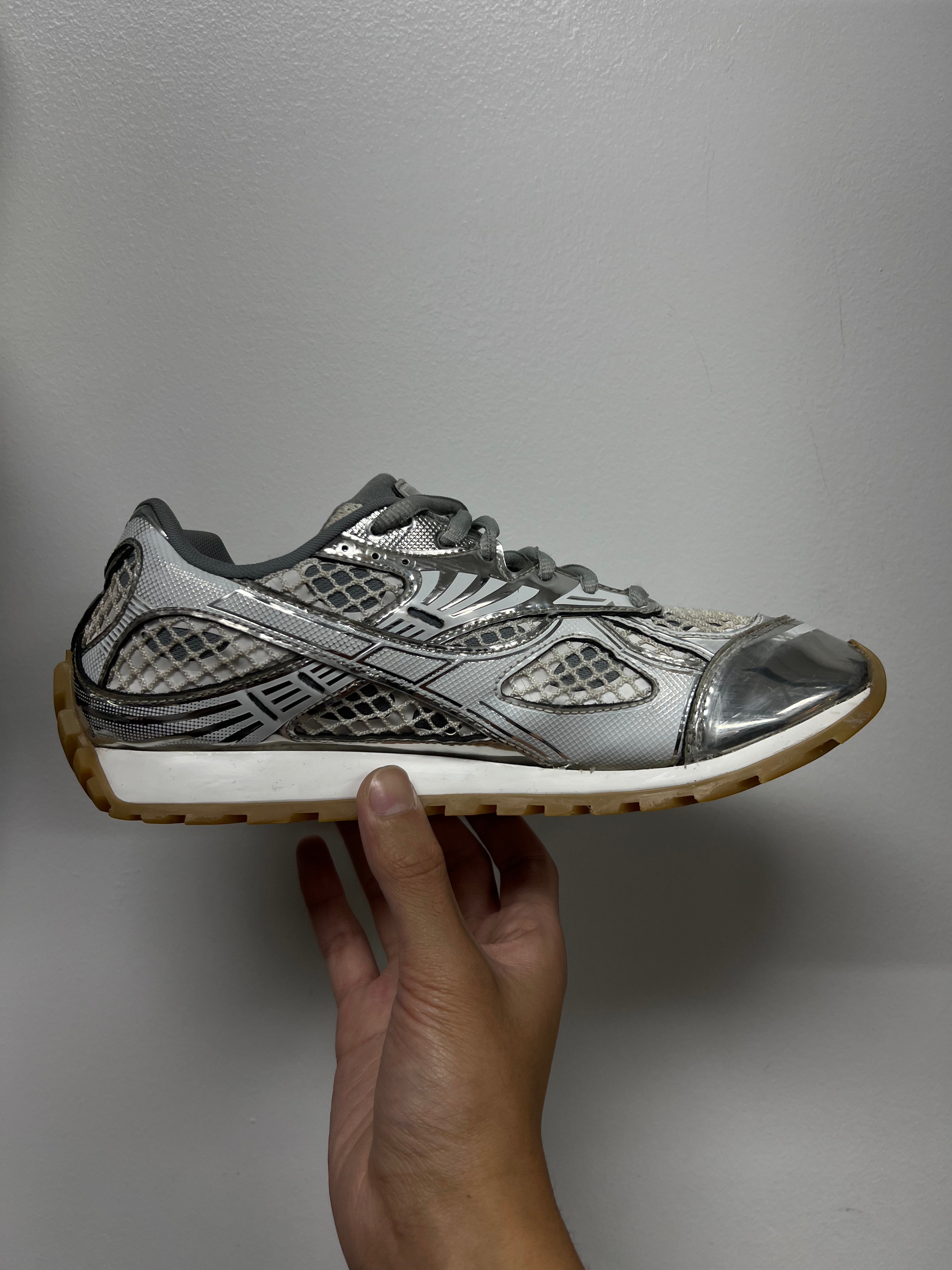 Bottega Veneta White Silver Orbit Sneakers