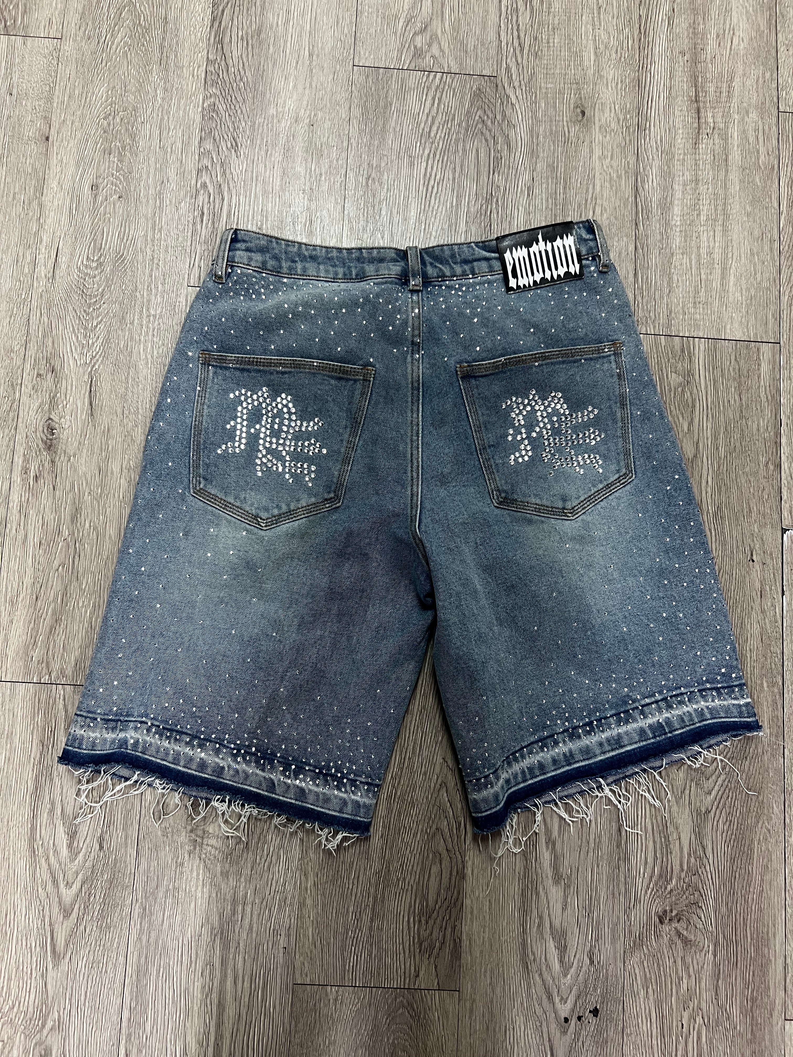 Mixed Emotions Light Wash ME Rhinestone Jean Shorts