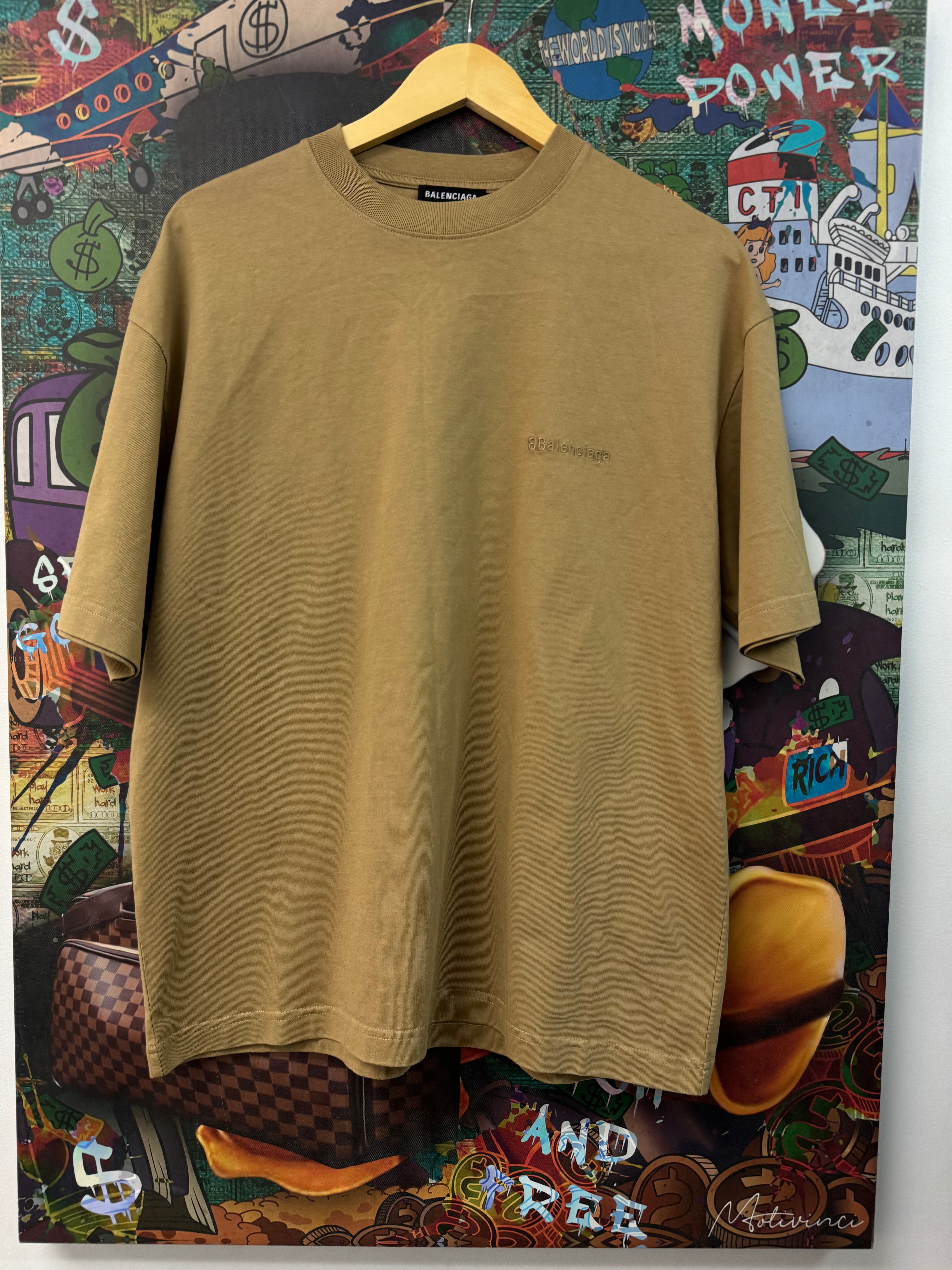 Balenciaga Tan BB Corp Embroidered Logo Tee