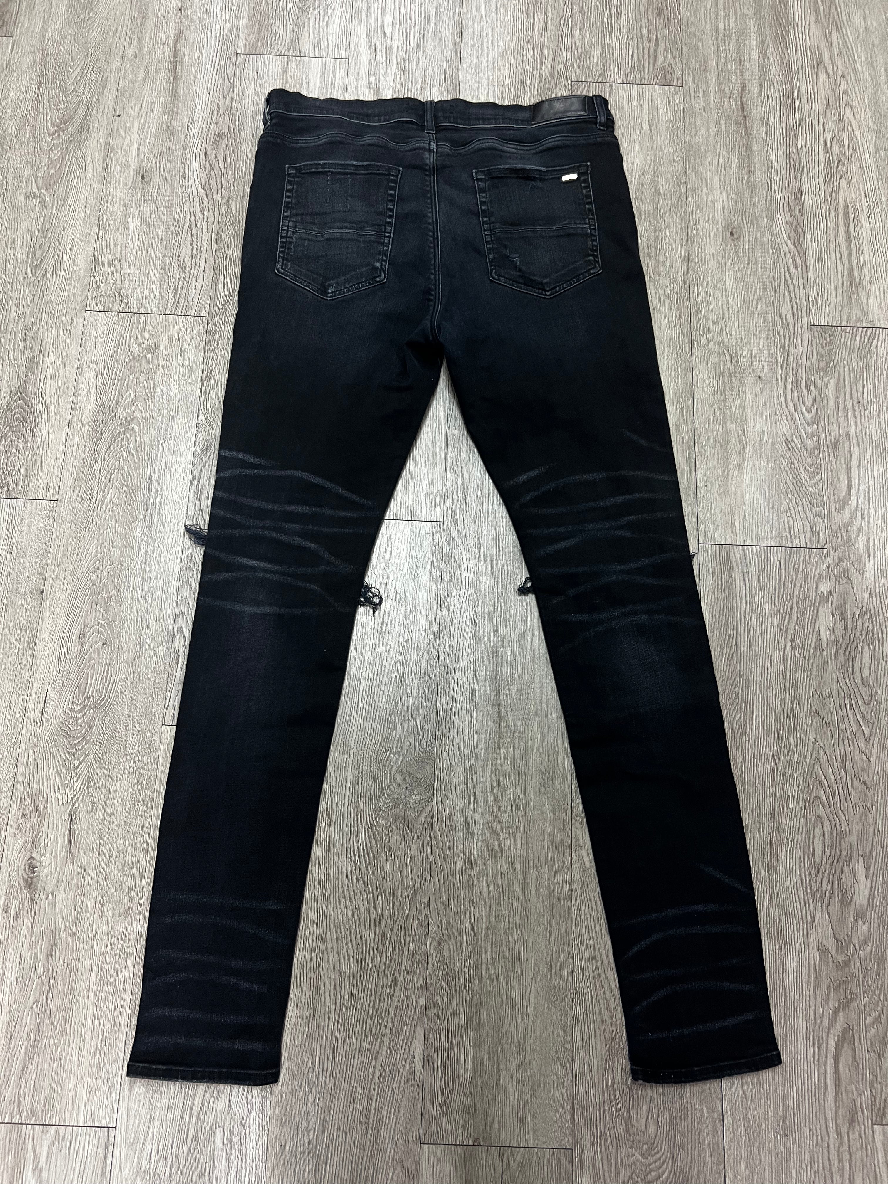 Amiri MX1 Black Wash Pink Crackle Patch Jeans