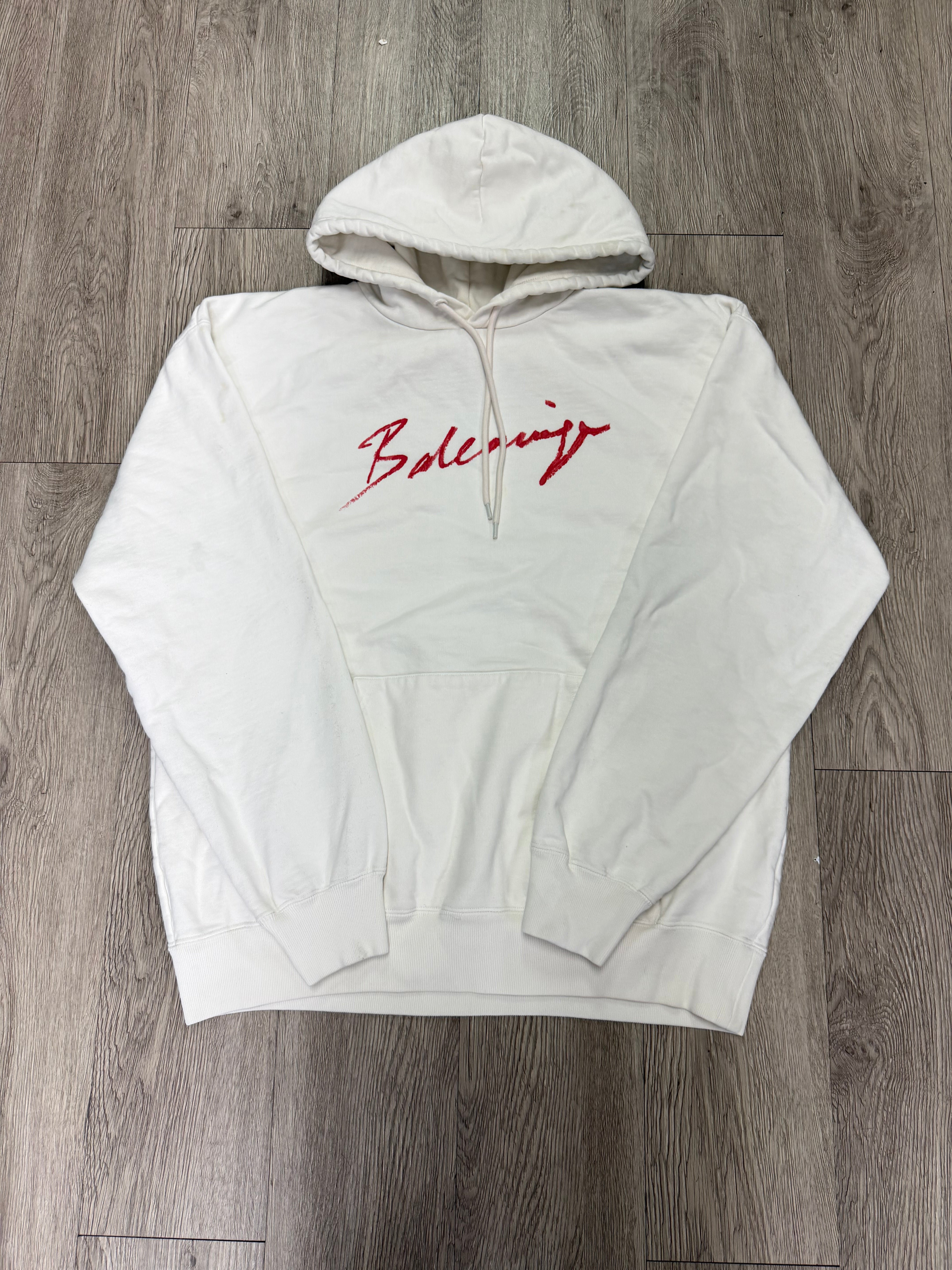 Balenciaga White Red Script Logo Hoodie