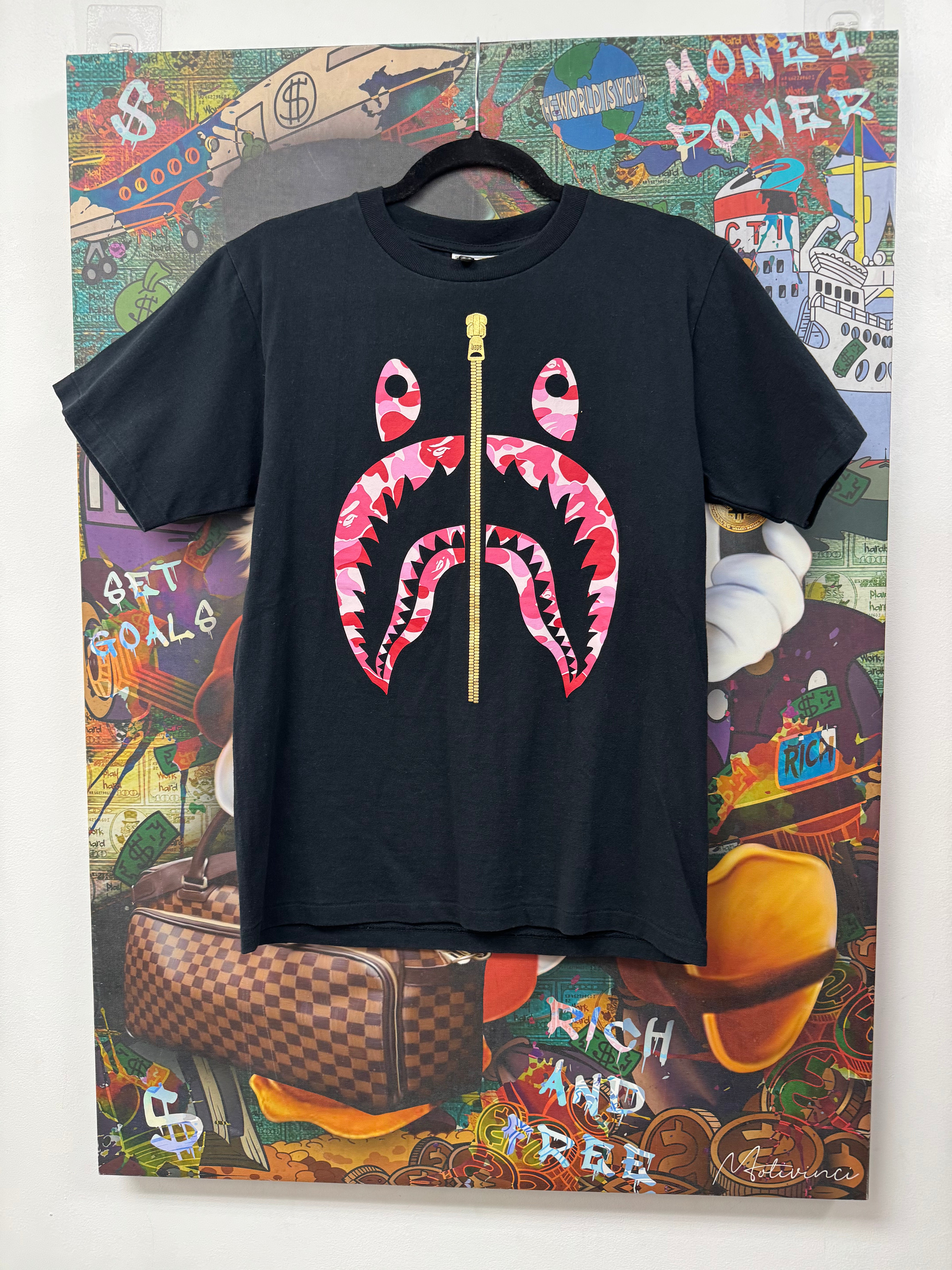 Bape Black Pink Camo Shark Tee