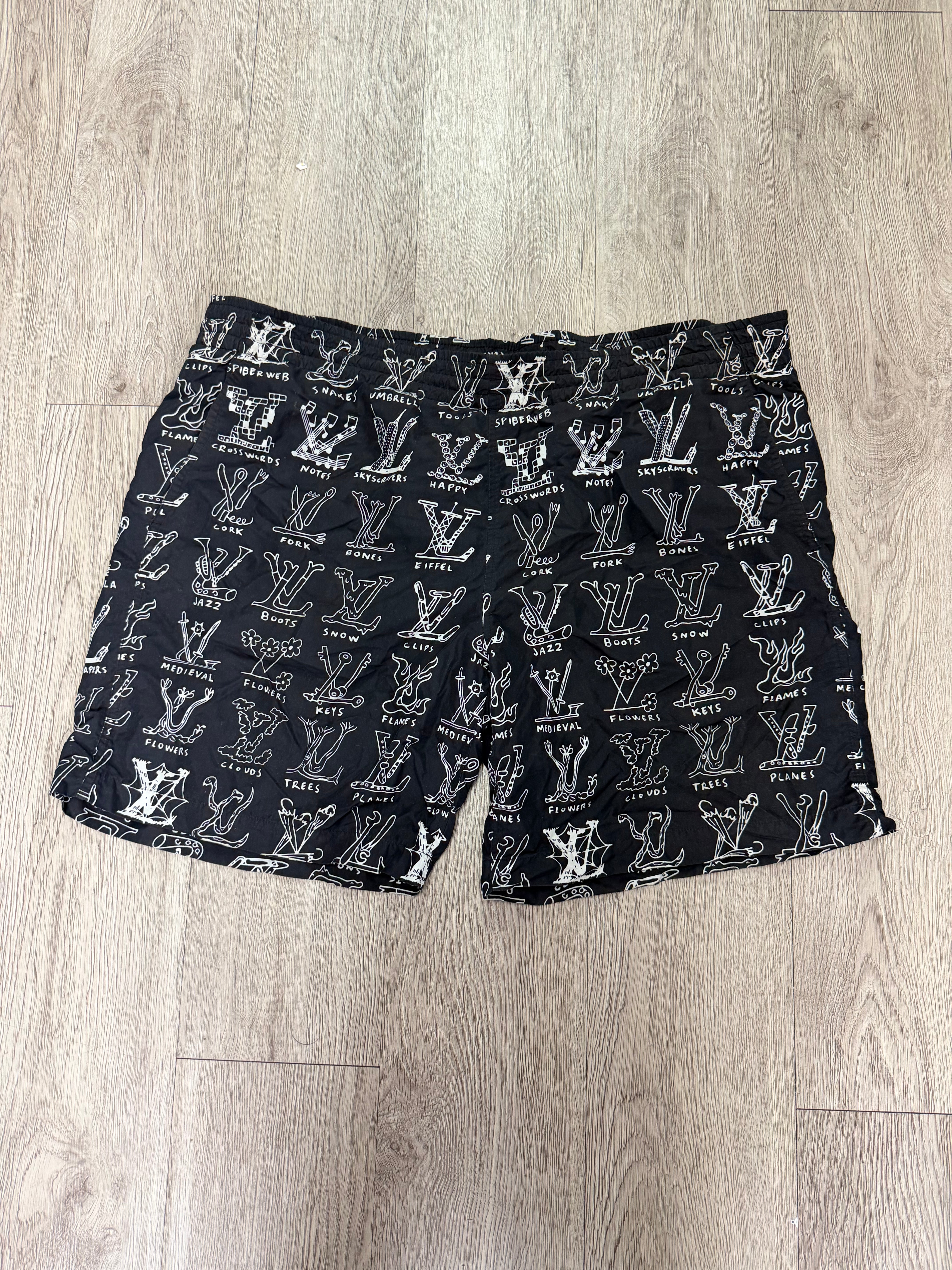 Louis Vuitton Black White Multi Logo Swim Trunks