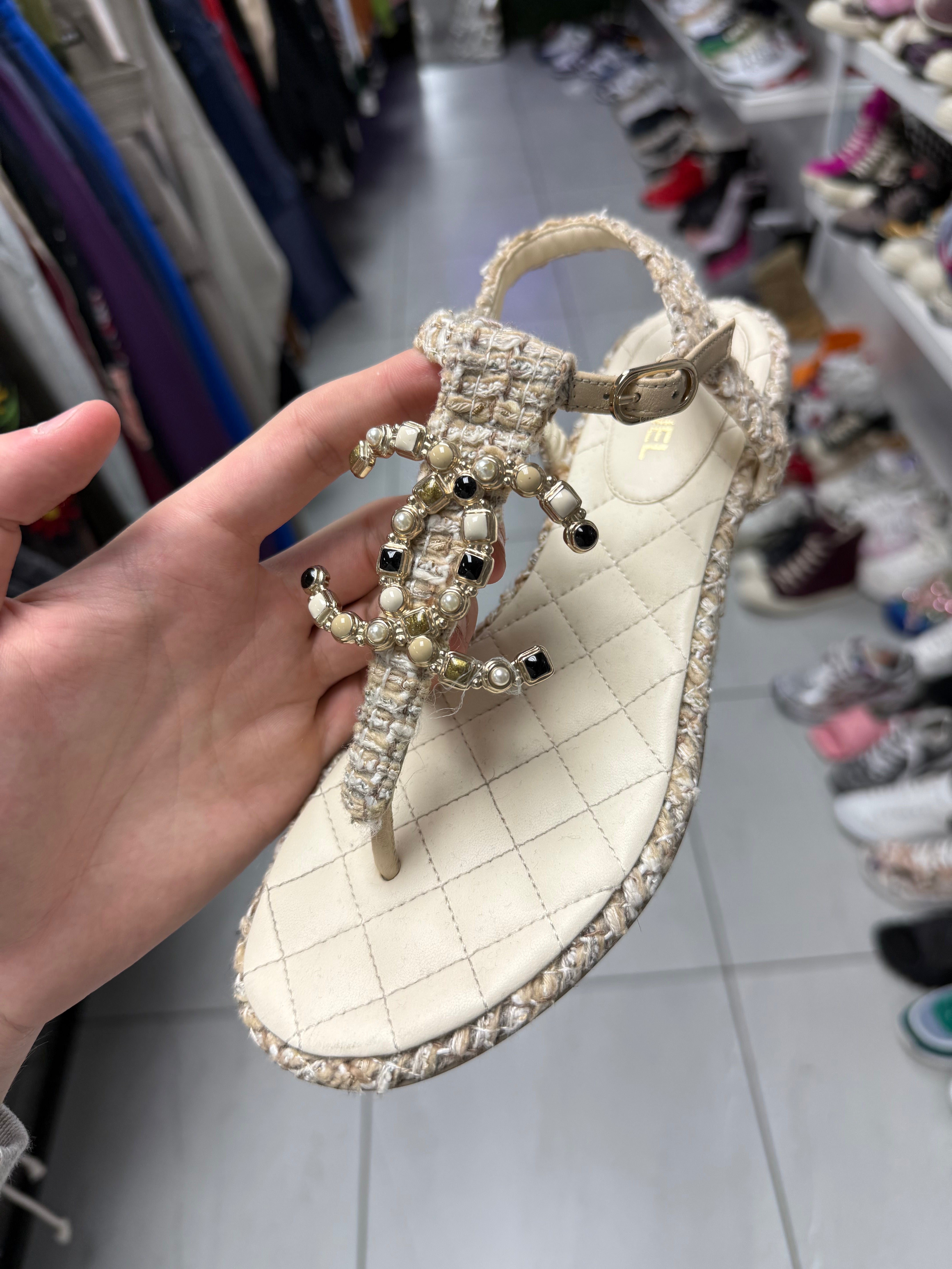 Chanel Tweed Slipper Used 38.5 (8W) With Box