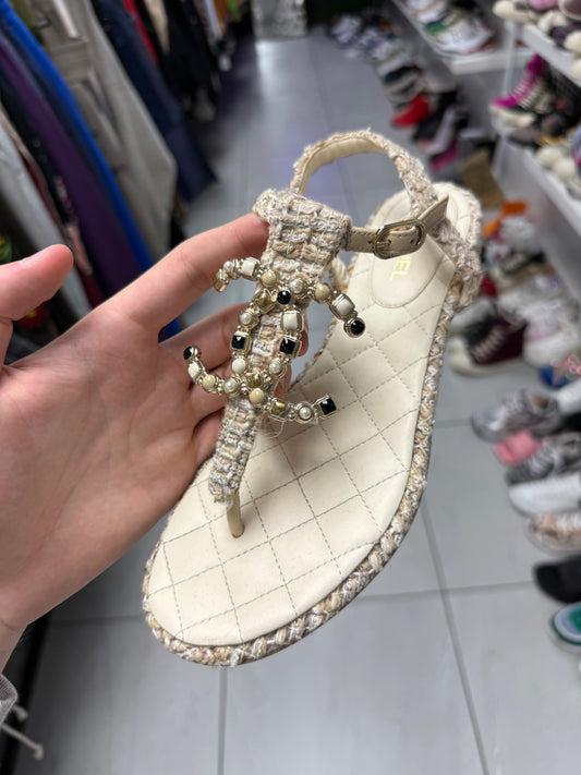 Chanel Tweed Slipper Used 38.5 (8W) With Box