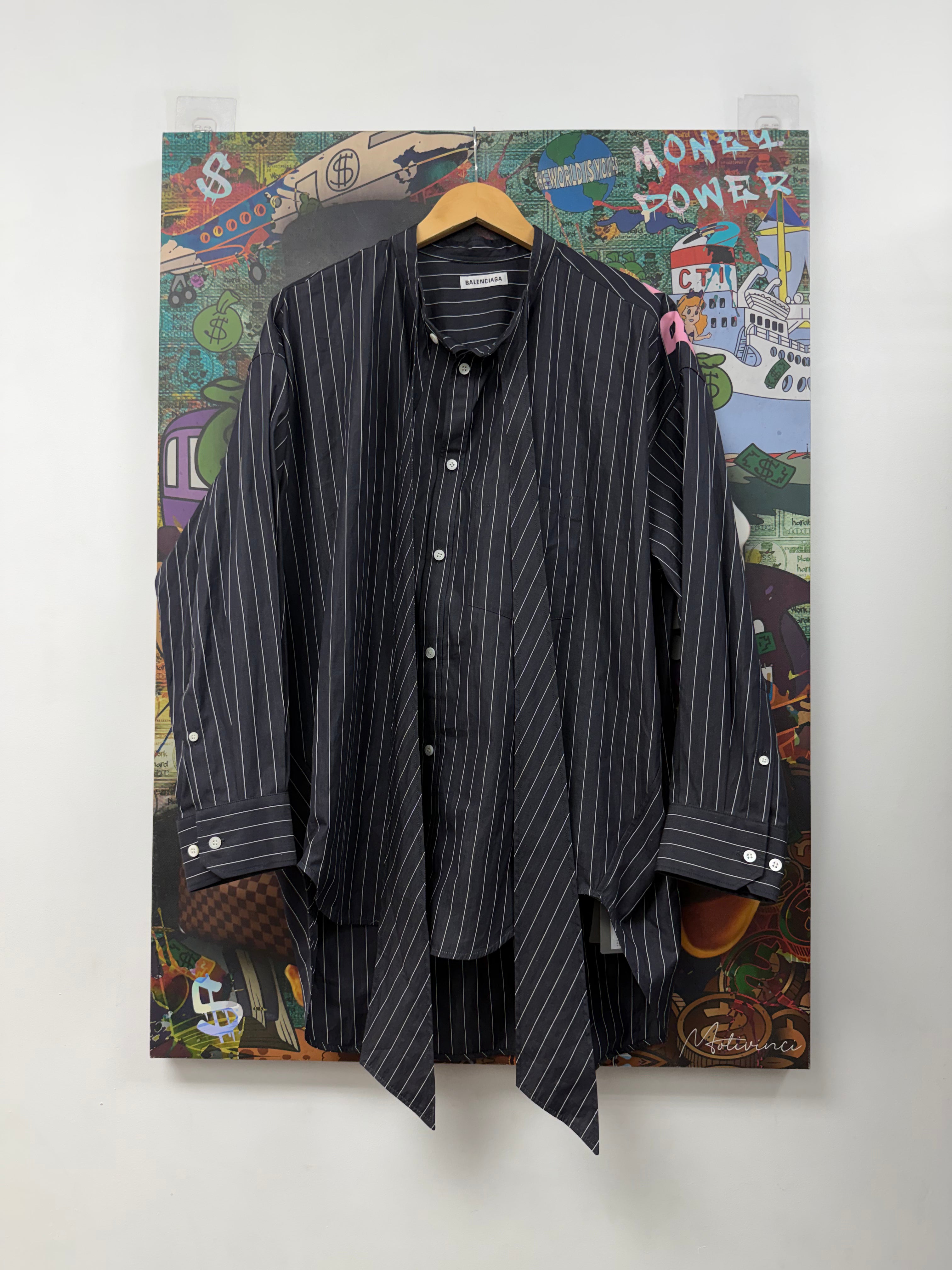 Balenciaga Navy Pink Pinstripe Button Up