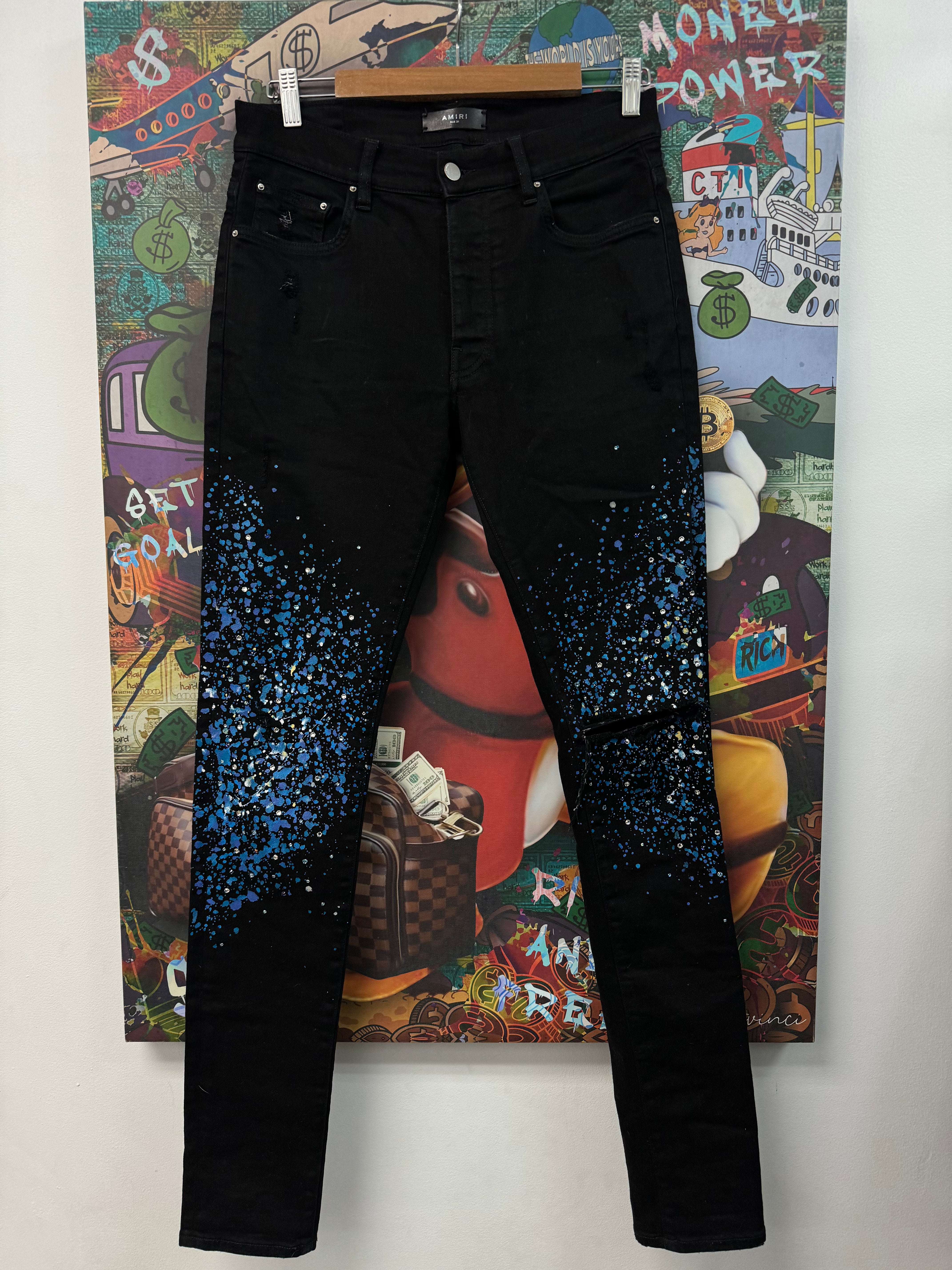 Amiri Black Crystal Splatter Jeans