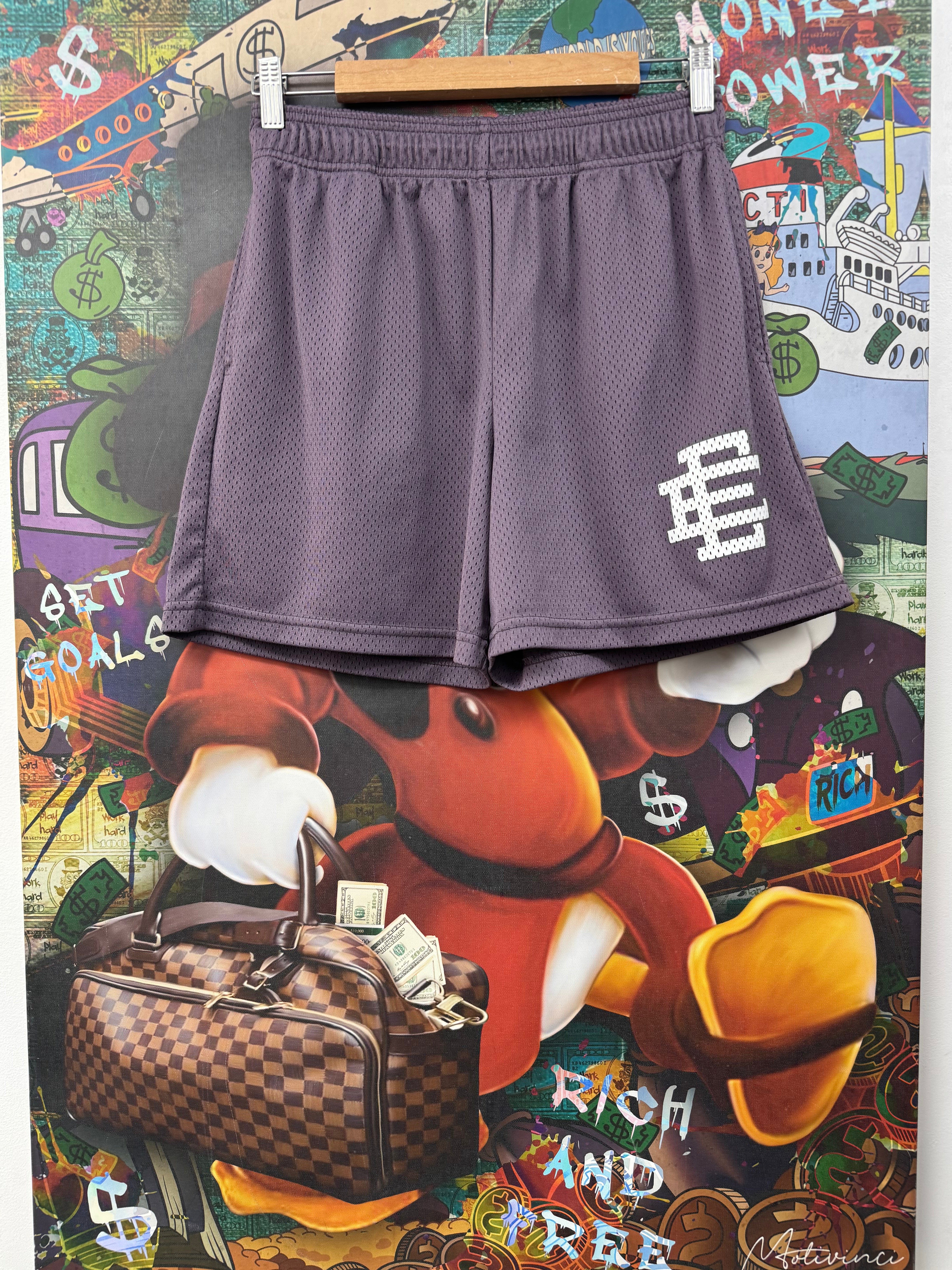 Eric Emanuel Purple White Logo Shorts