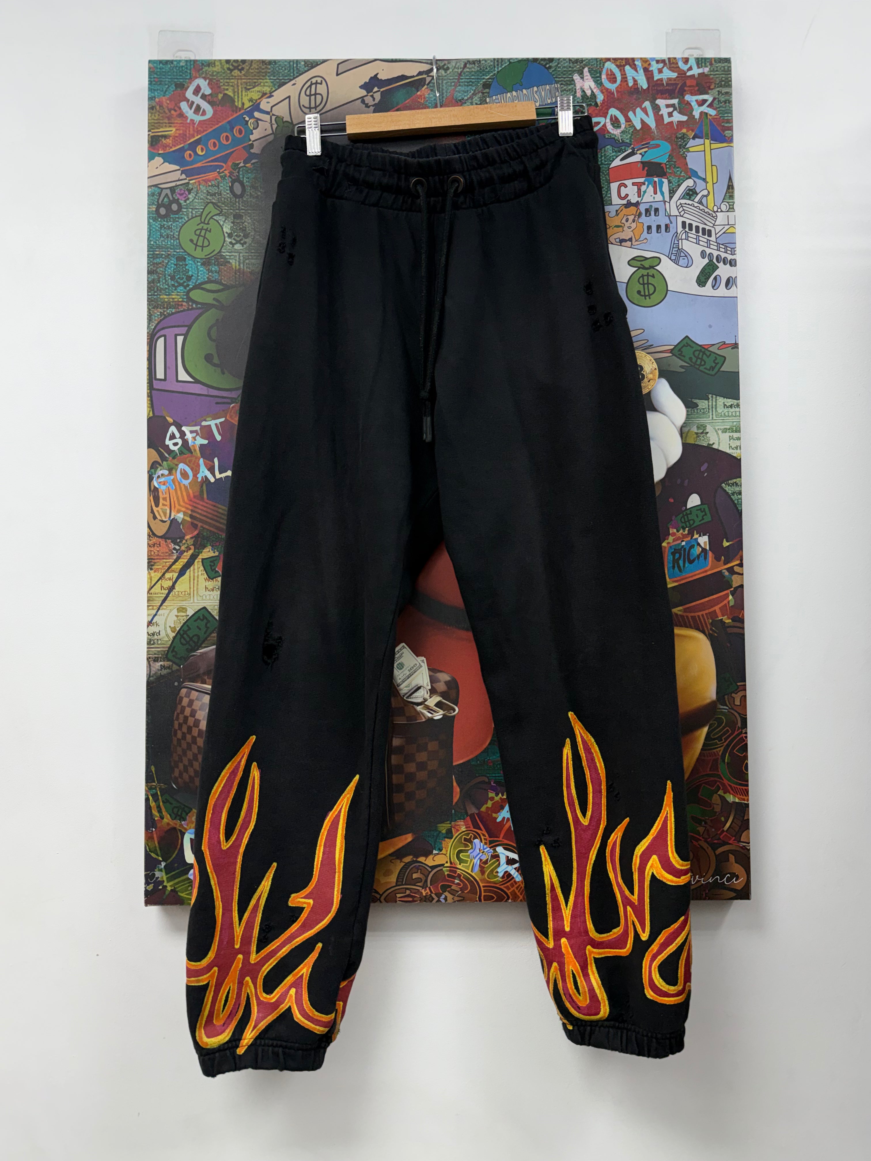 Palm Angels Black Distressed Flames Sweats