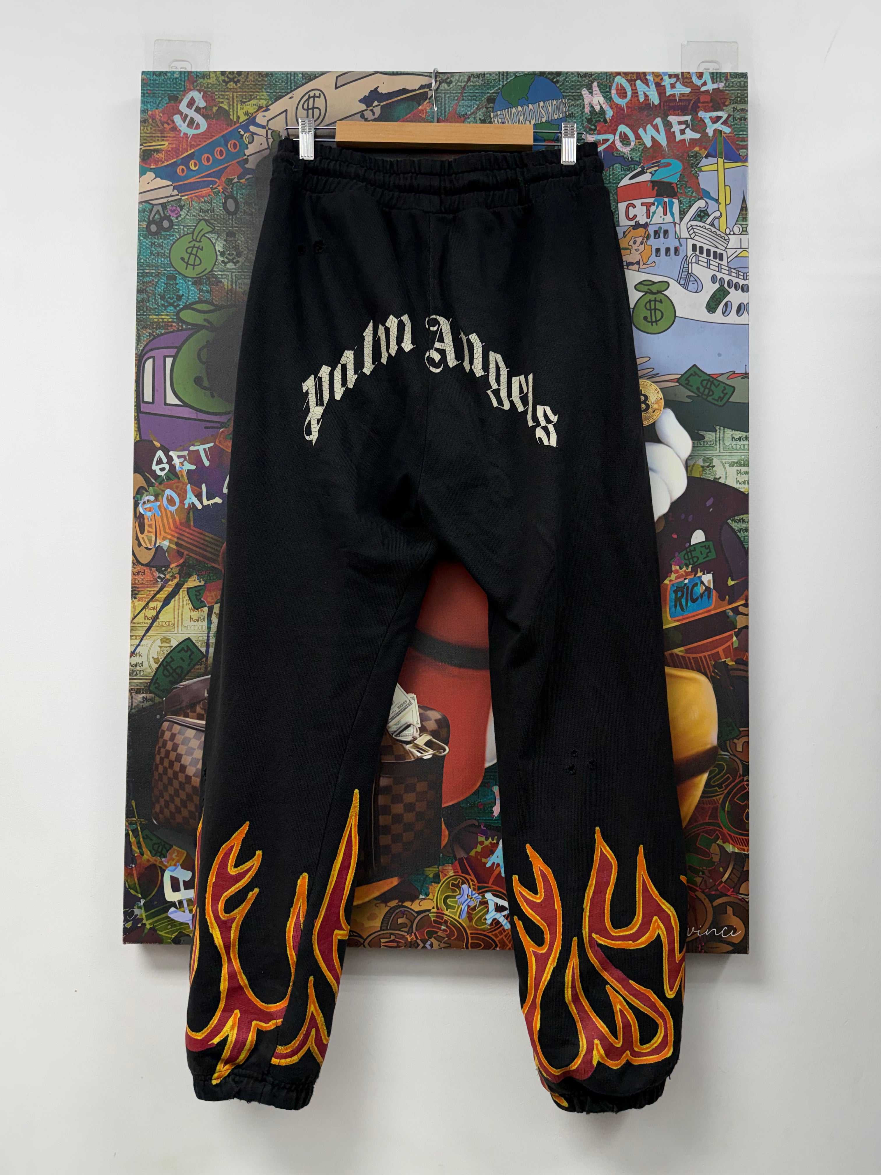 Palm Angels Black Distressed Flames Sweats
