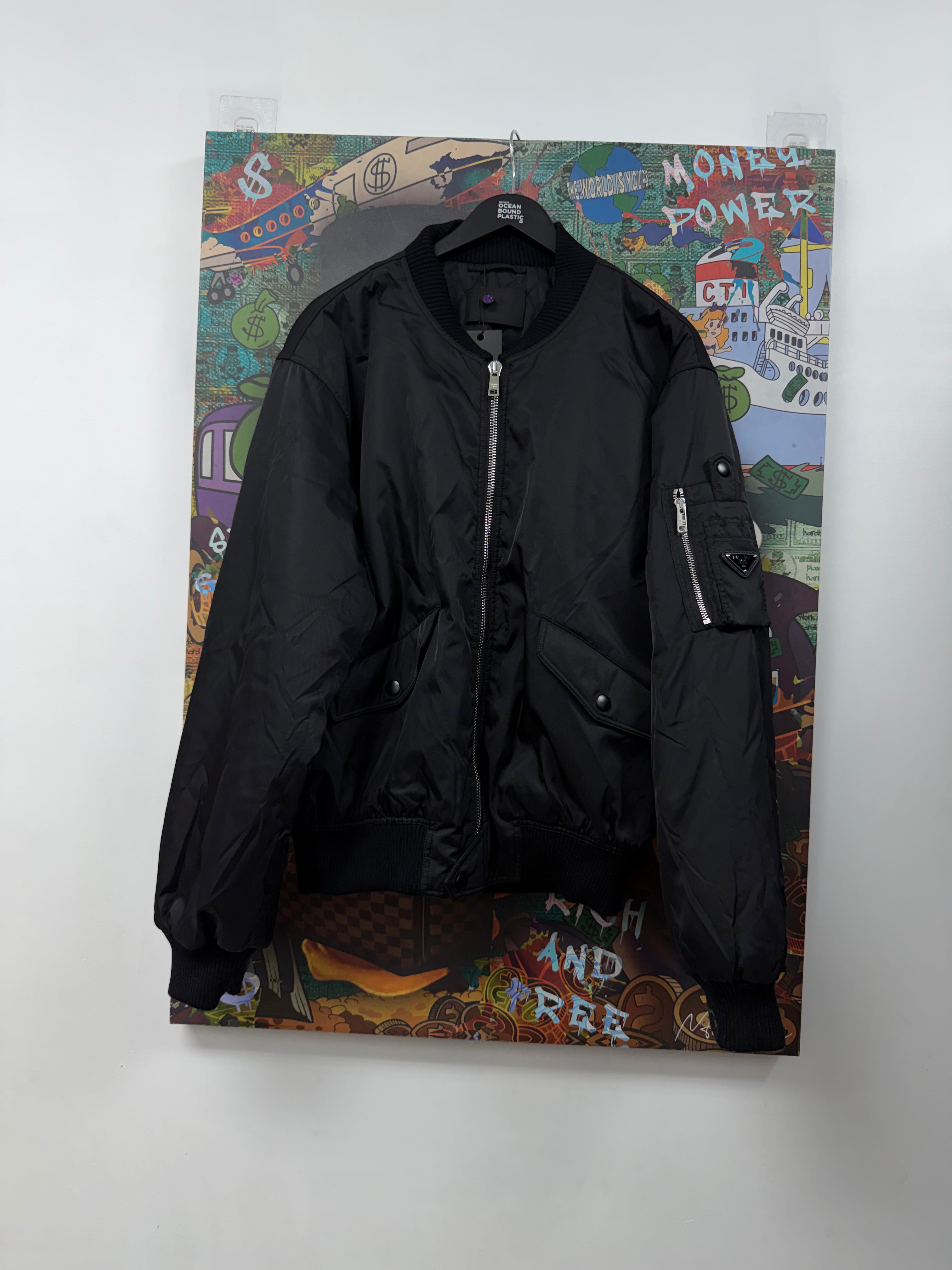 Prada Black Nylon Cargo Bomber Jacket