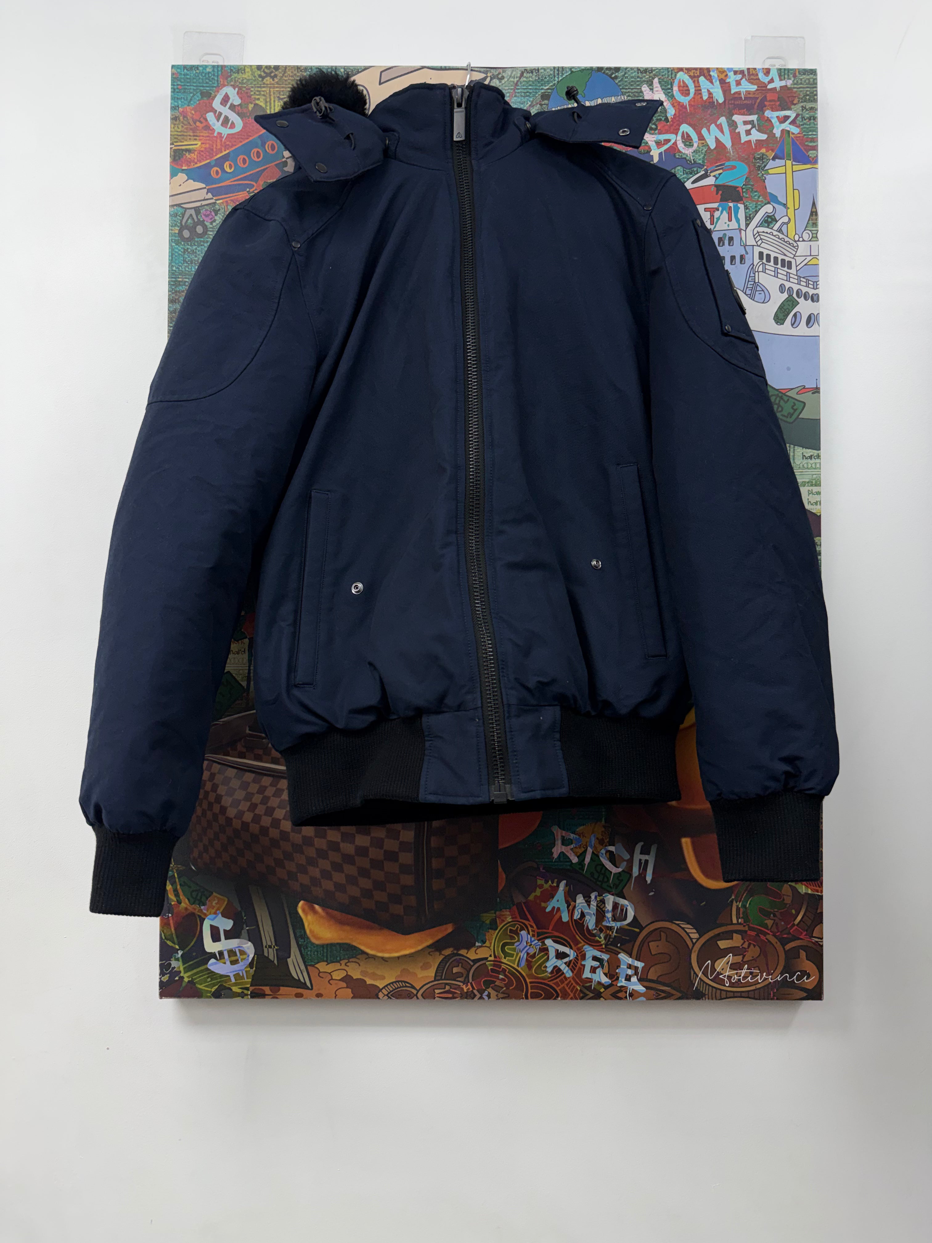 Moose Knuckles Navy Black Fur Parka Bomber Jacket