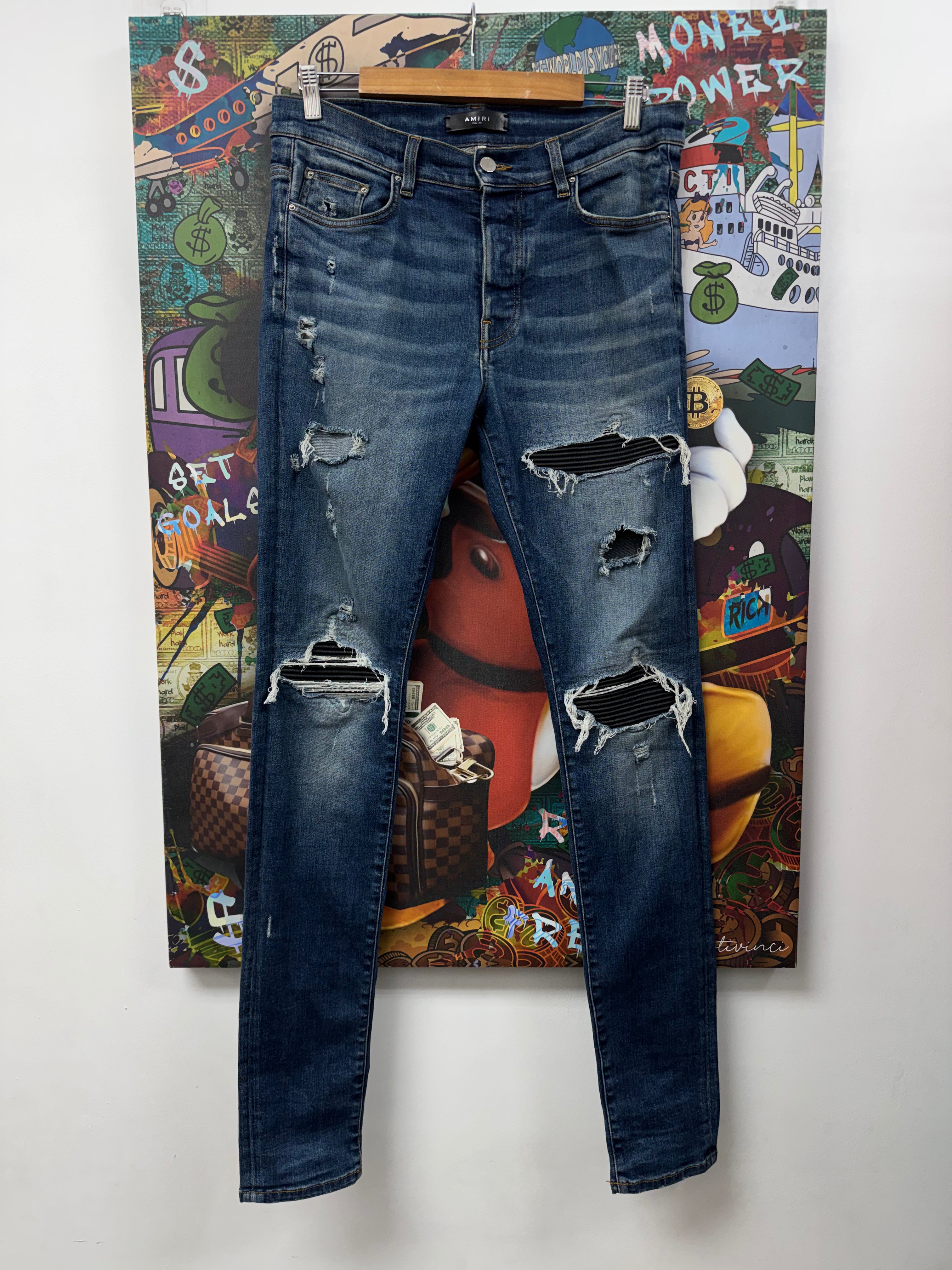 Amiri Mx1 Dark Wash Black Patch Jeans