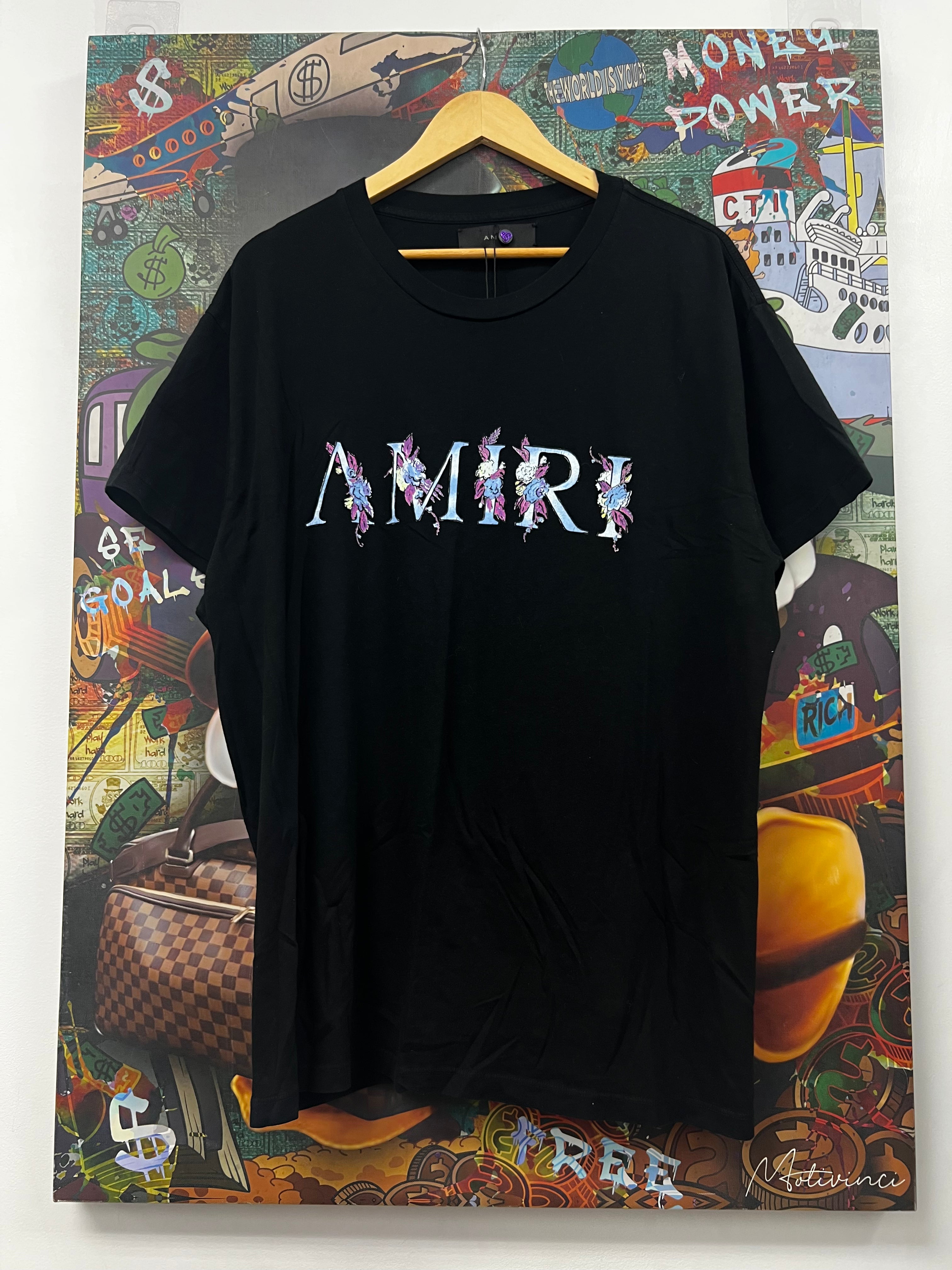 Amiri Black Violet Floral Logo Tee