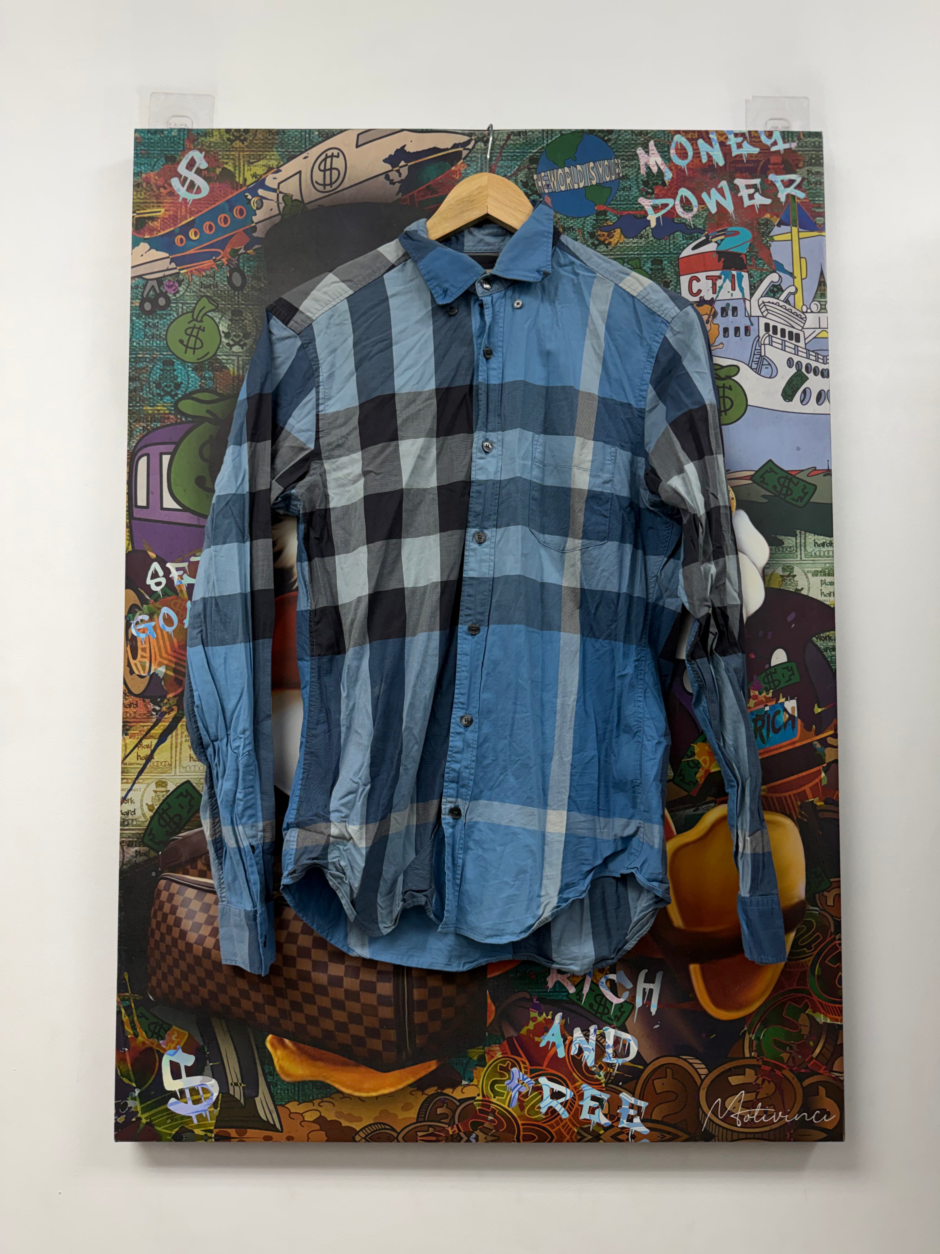 Burberry Blue Pattern Logo Button Up