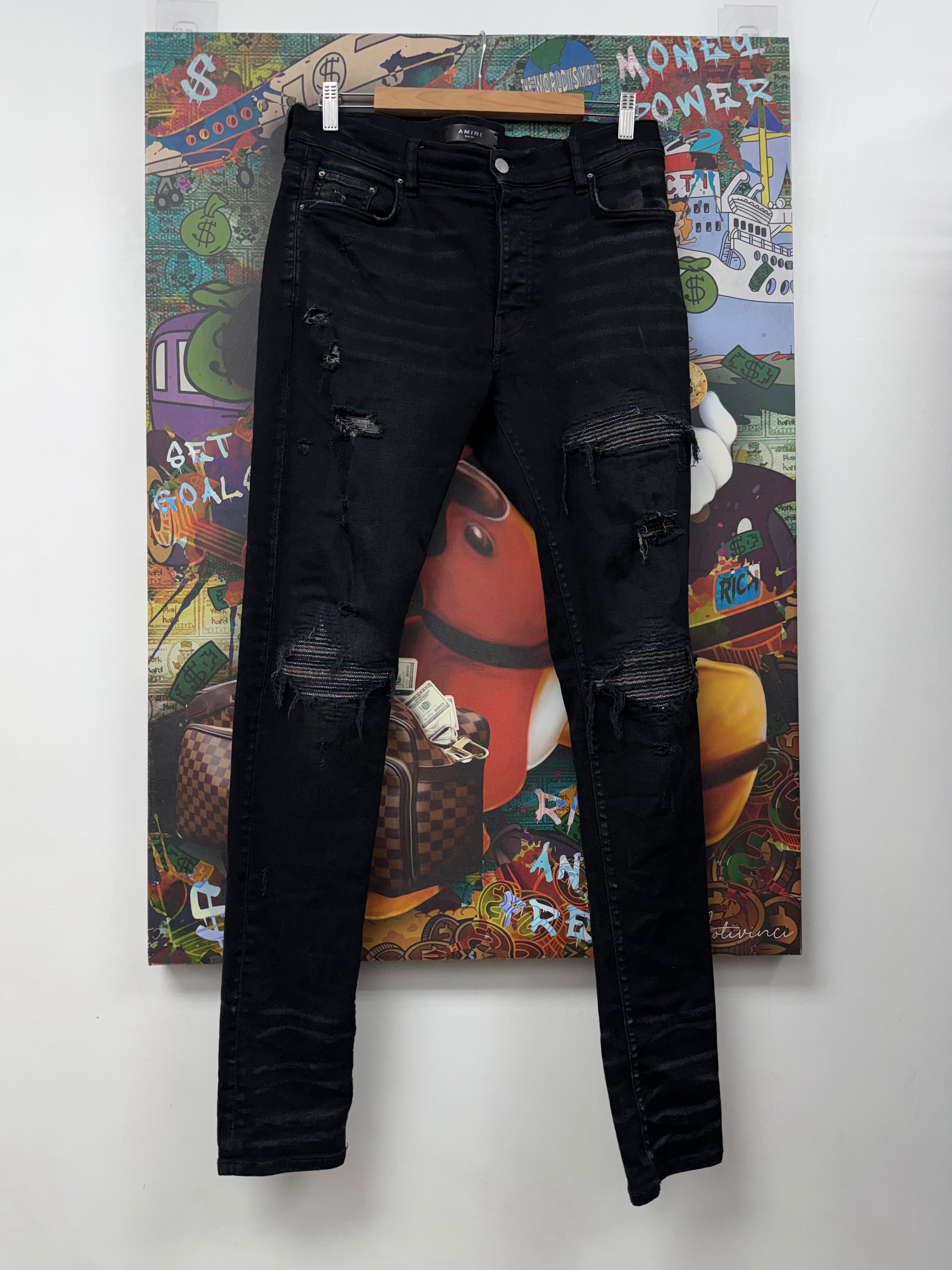 Amiri MX1 Black Wash Iridescent Patch Jeans