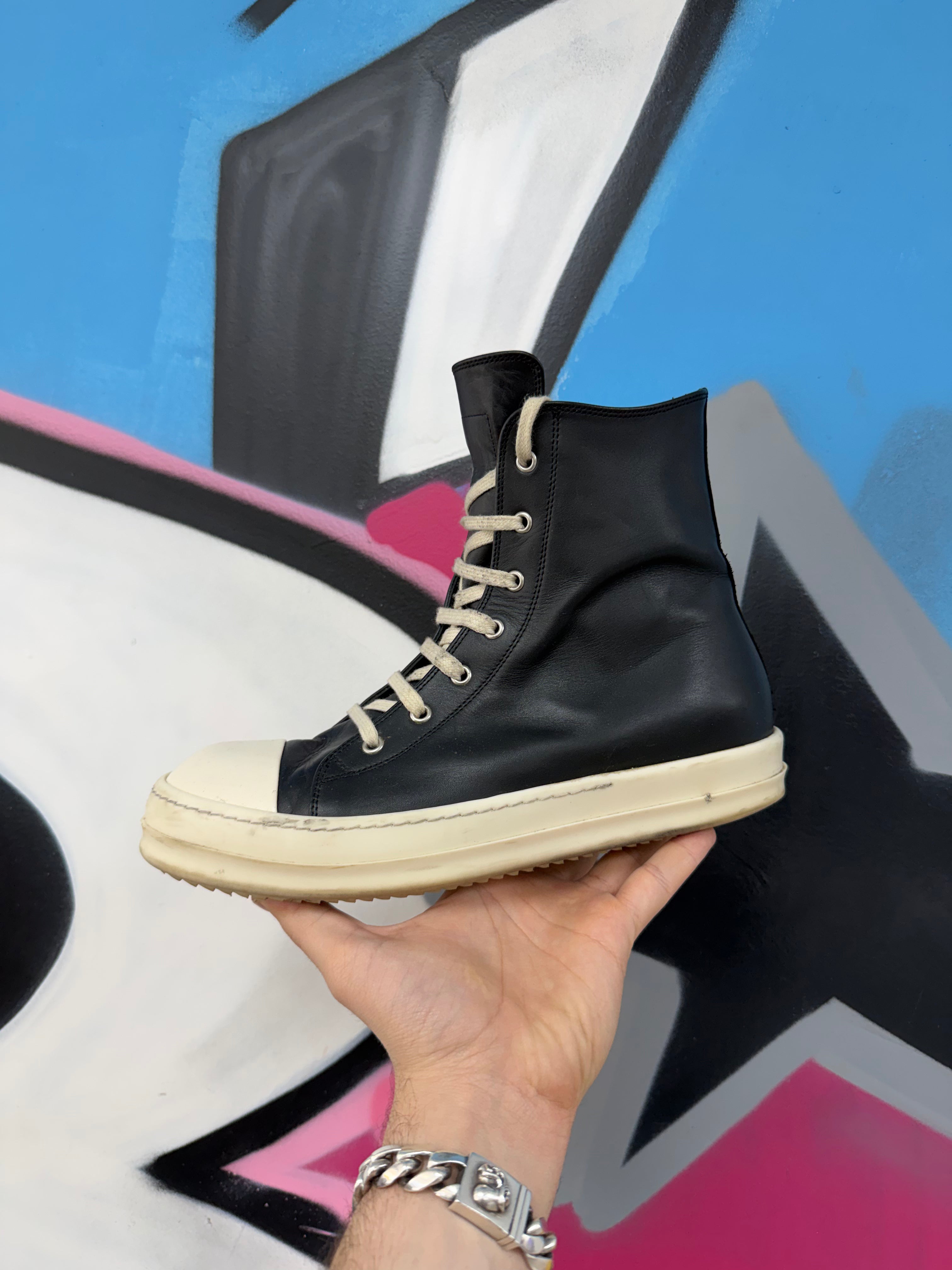 Rick Owens Black Milk Mainline Ramone High Sneakers
