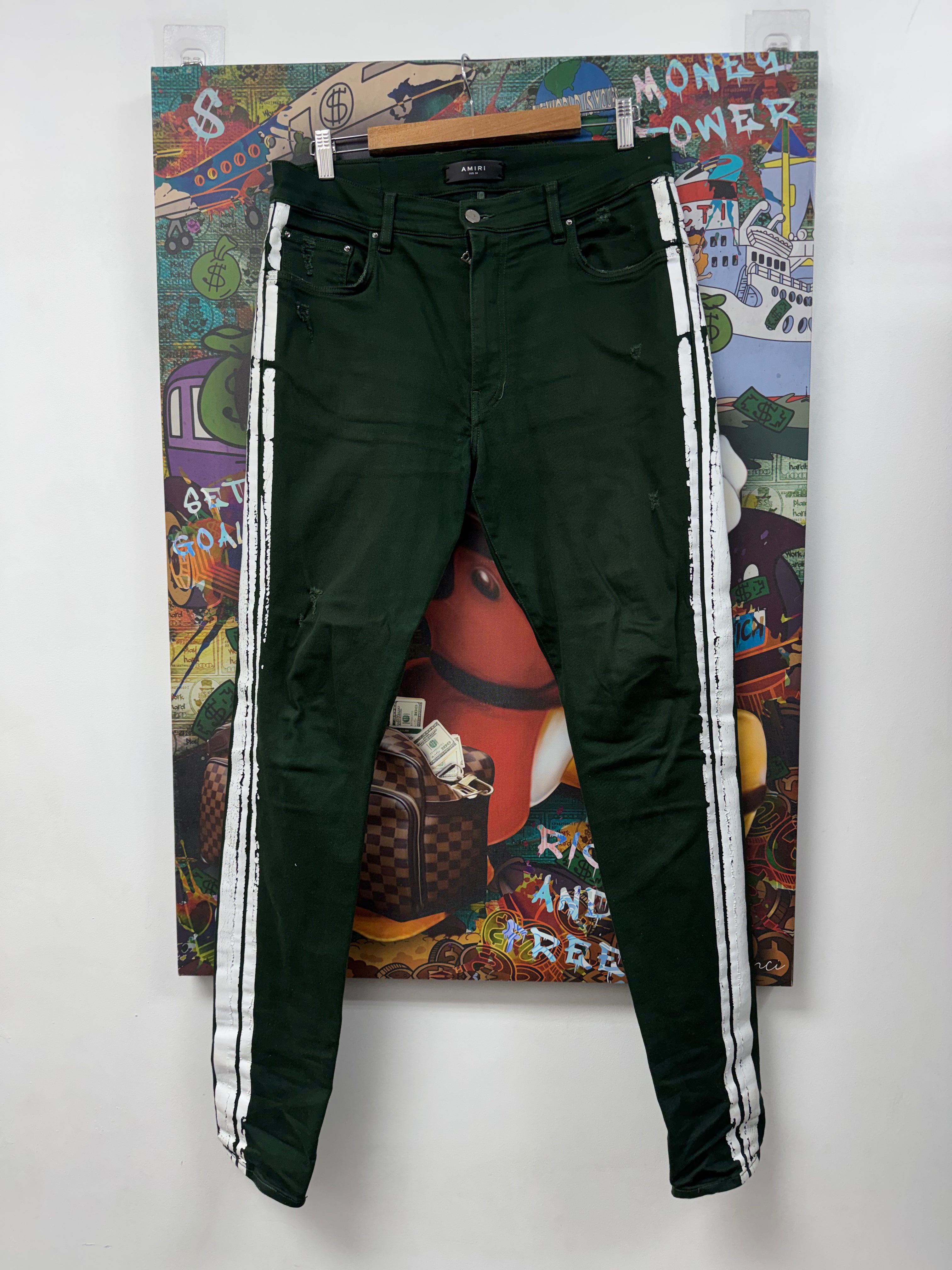 Amiri Green White Stripe Jeans