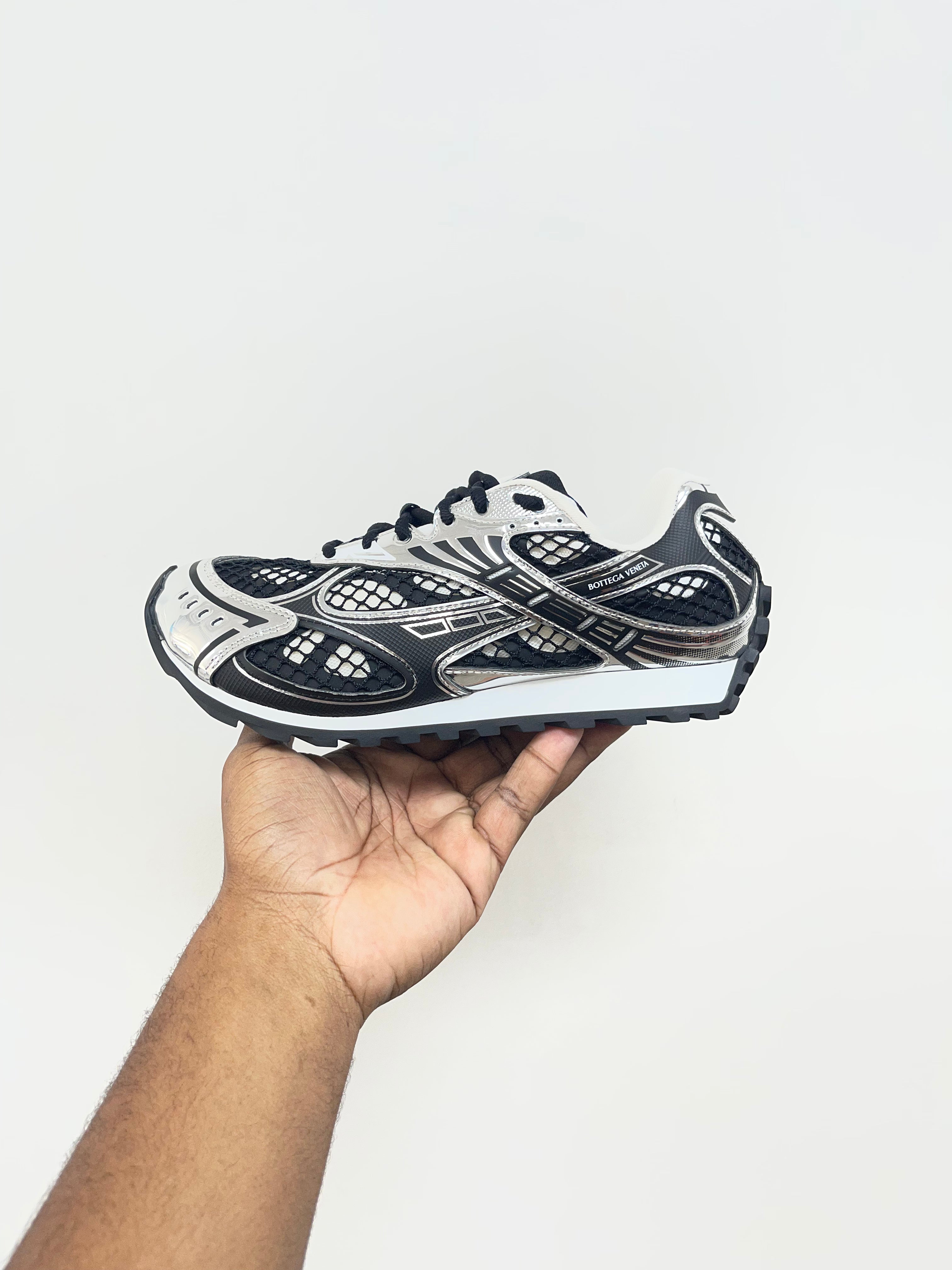Bottega Veneta Black & Silver Orbit Sneakers