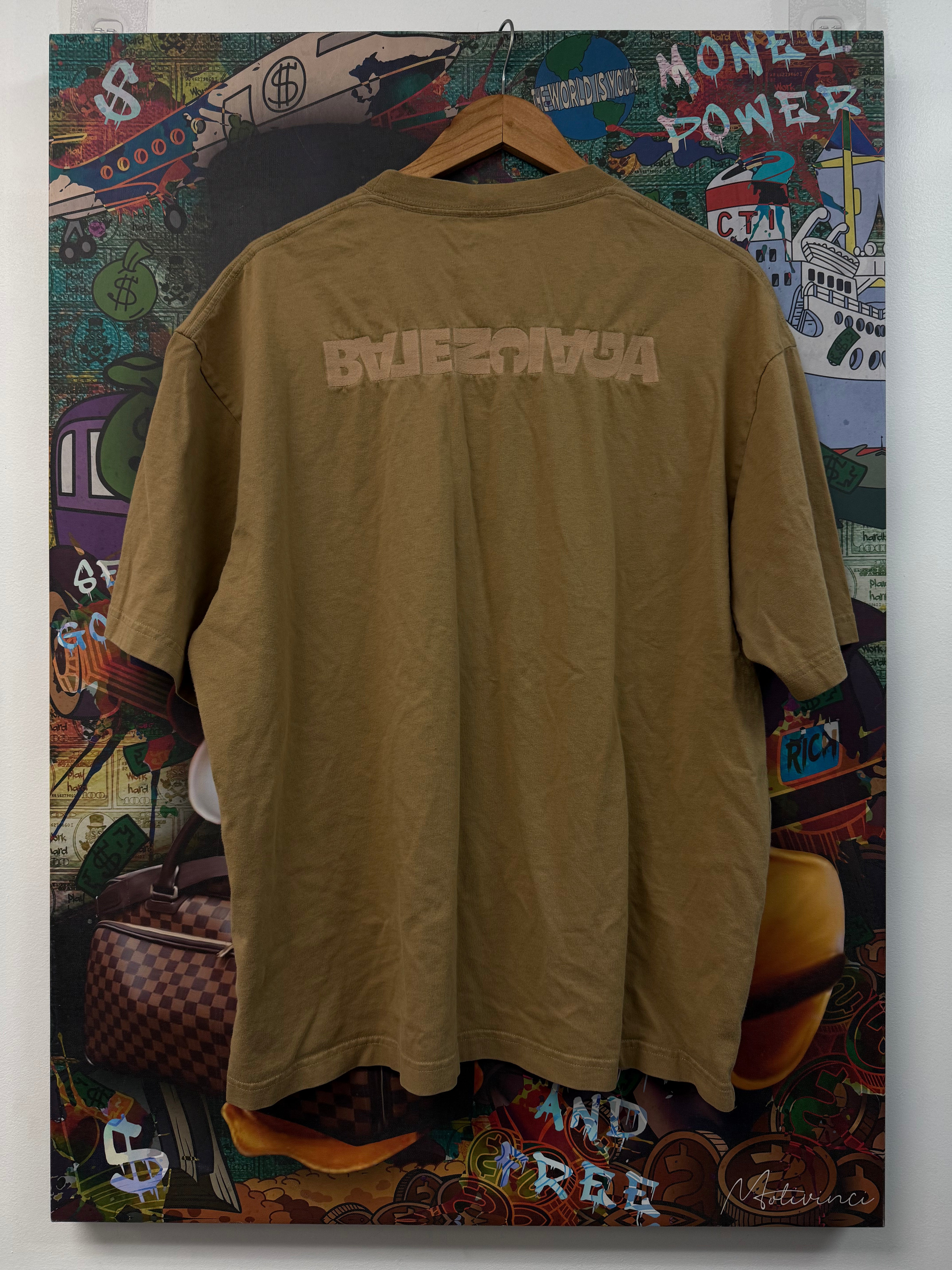 Balenciaga Tan Stitched Logo Tee