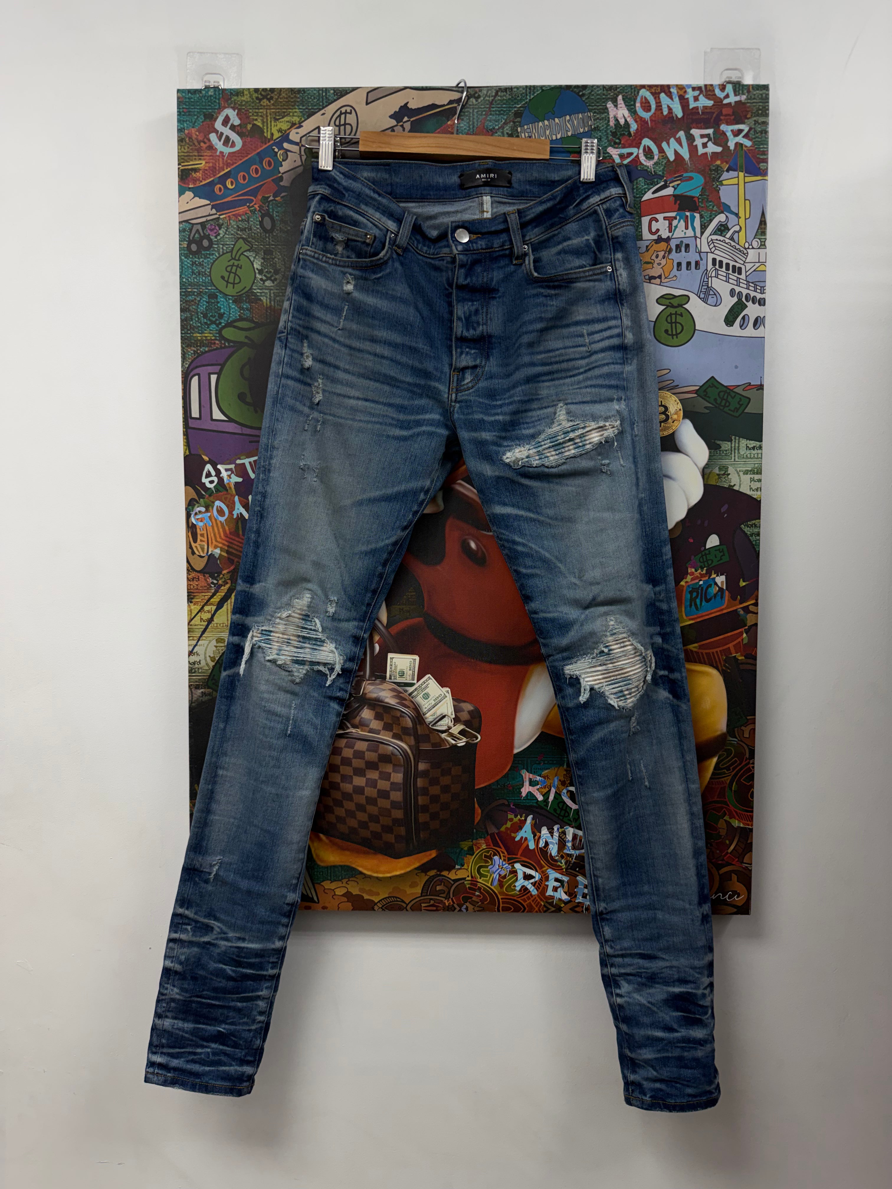 Amiri MX1 Light Wash Tie Dye Honeycomb Jeans