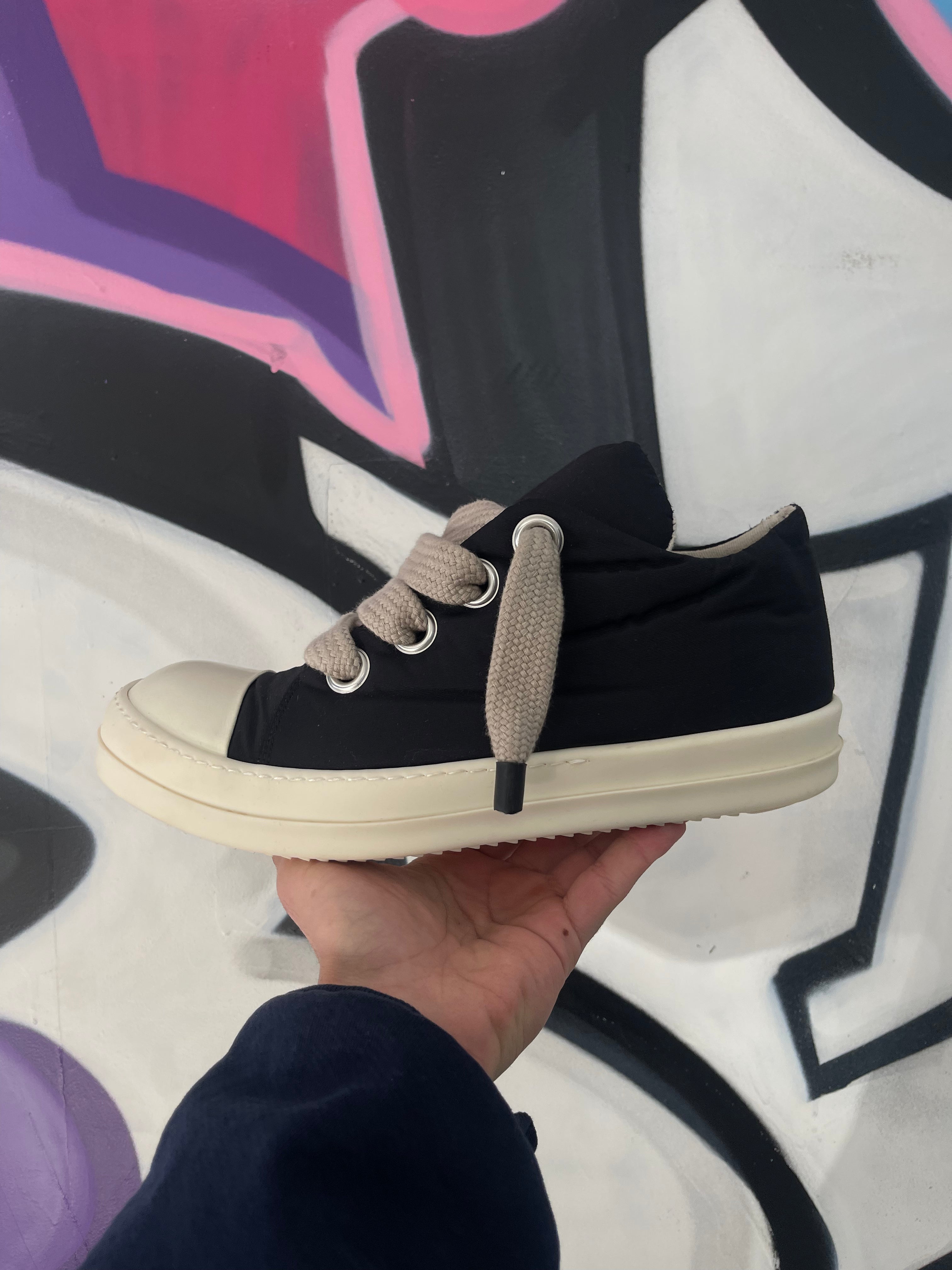 Rick Owens Black Nylon Jumbo Lace Low Sneakers