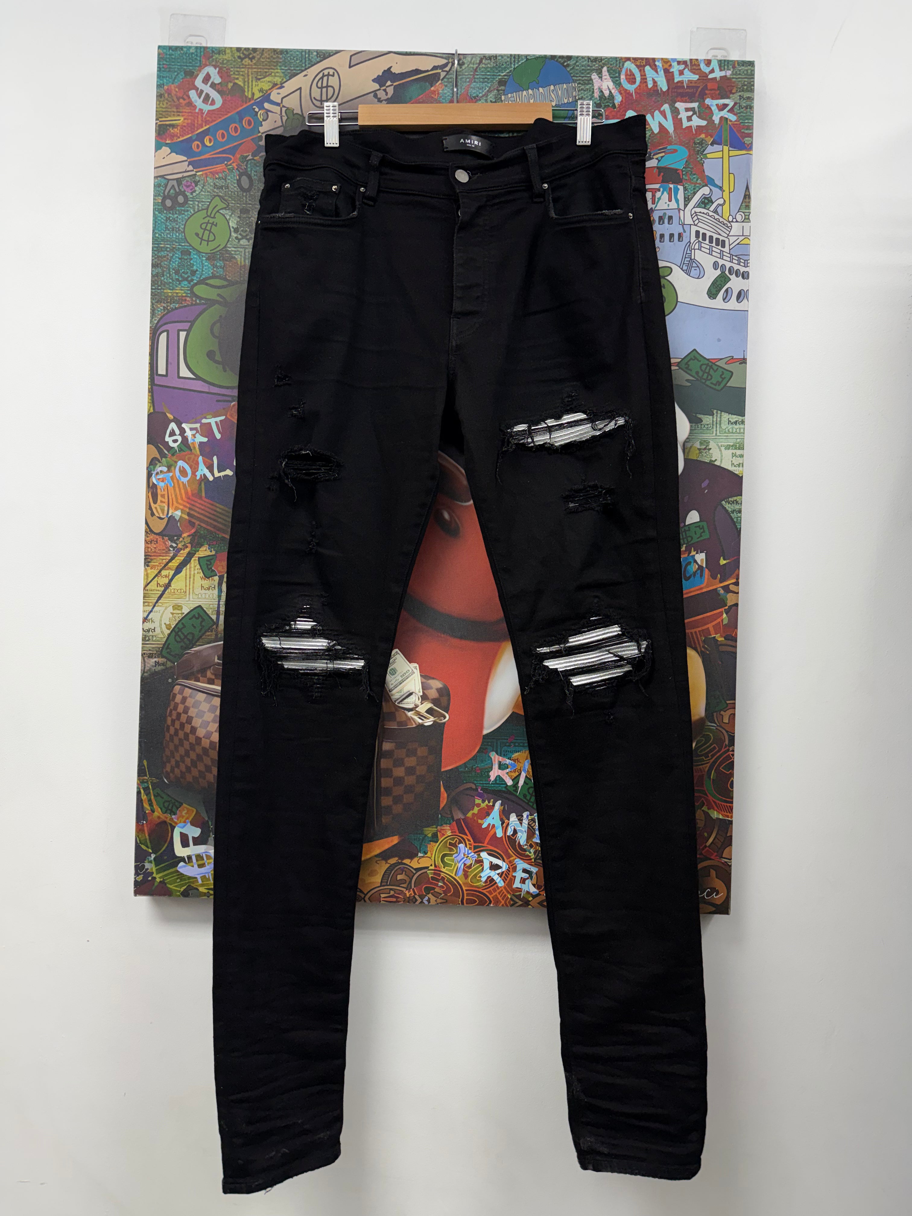 Amiri MX1 Black Silver Patch Jeans