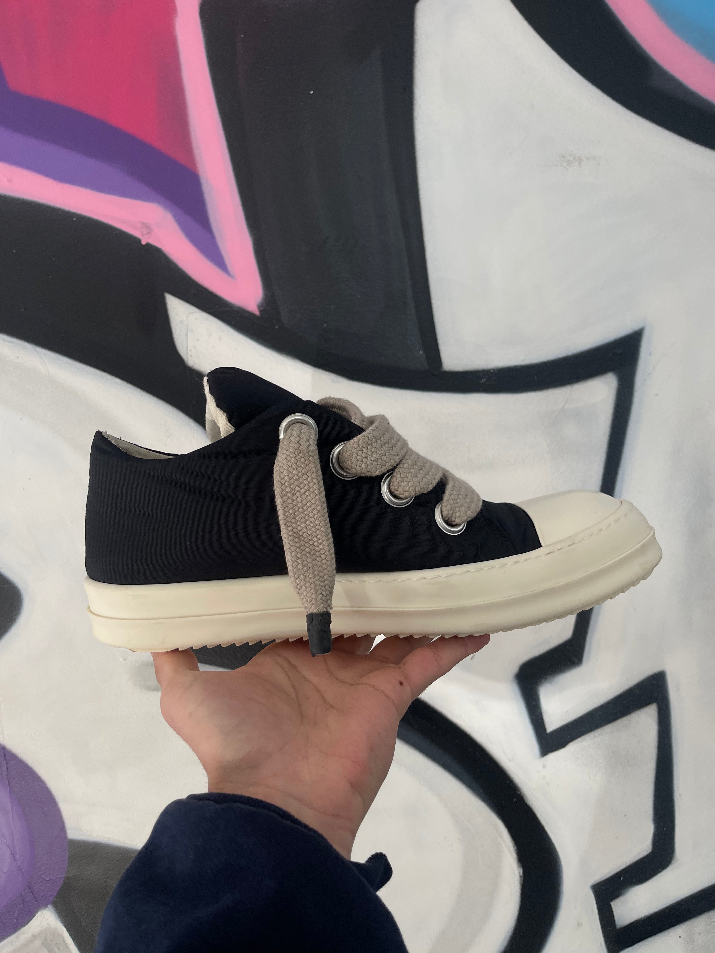 Rick Owens Black Nylon Jumbo Lace Low Sneakers