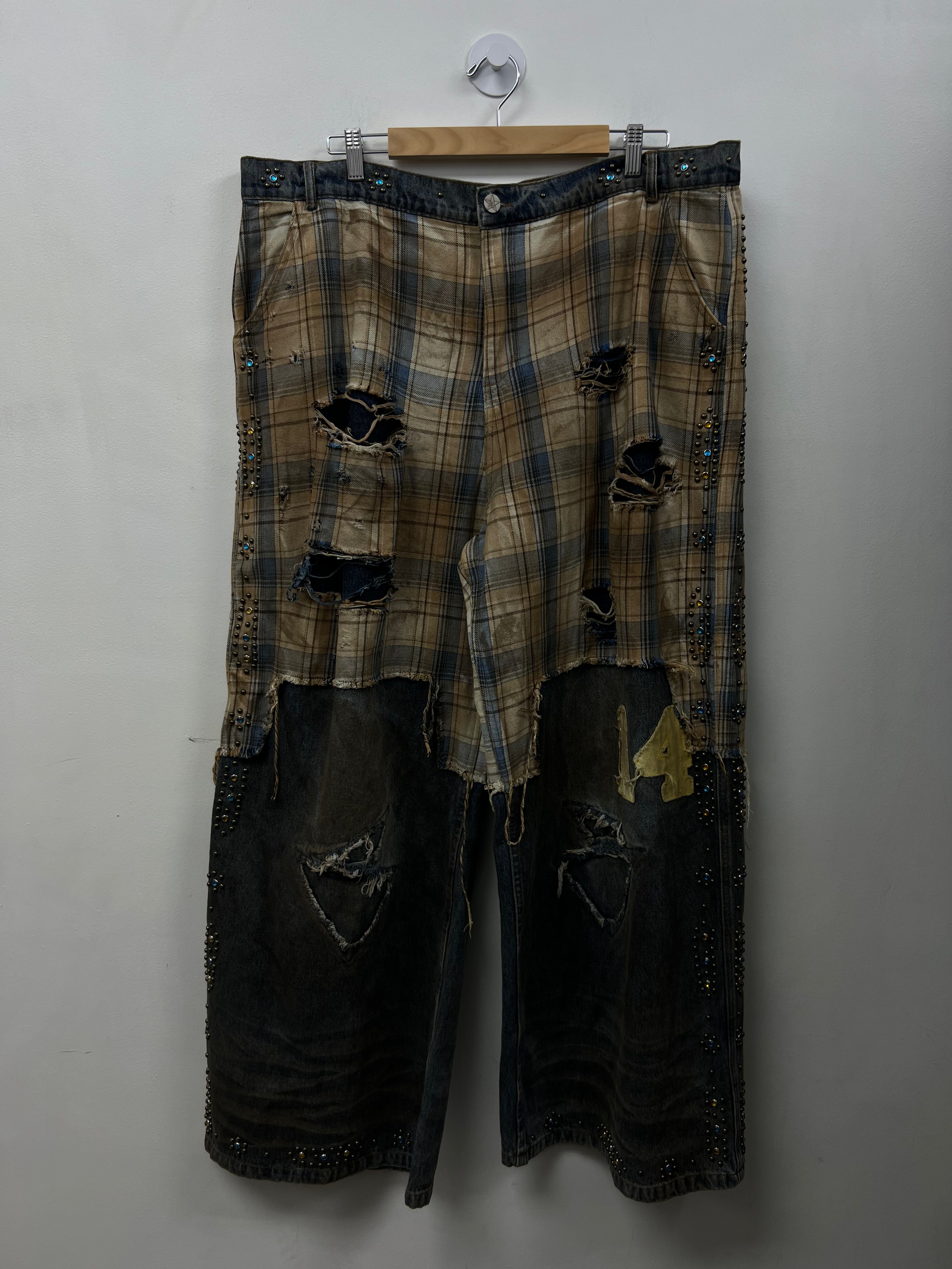 Vale Light Wash Tan Blue Plaid Armor Jeans