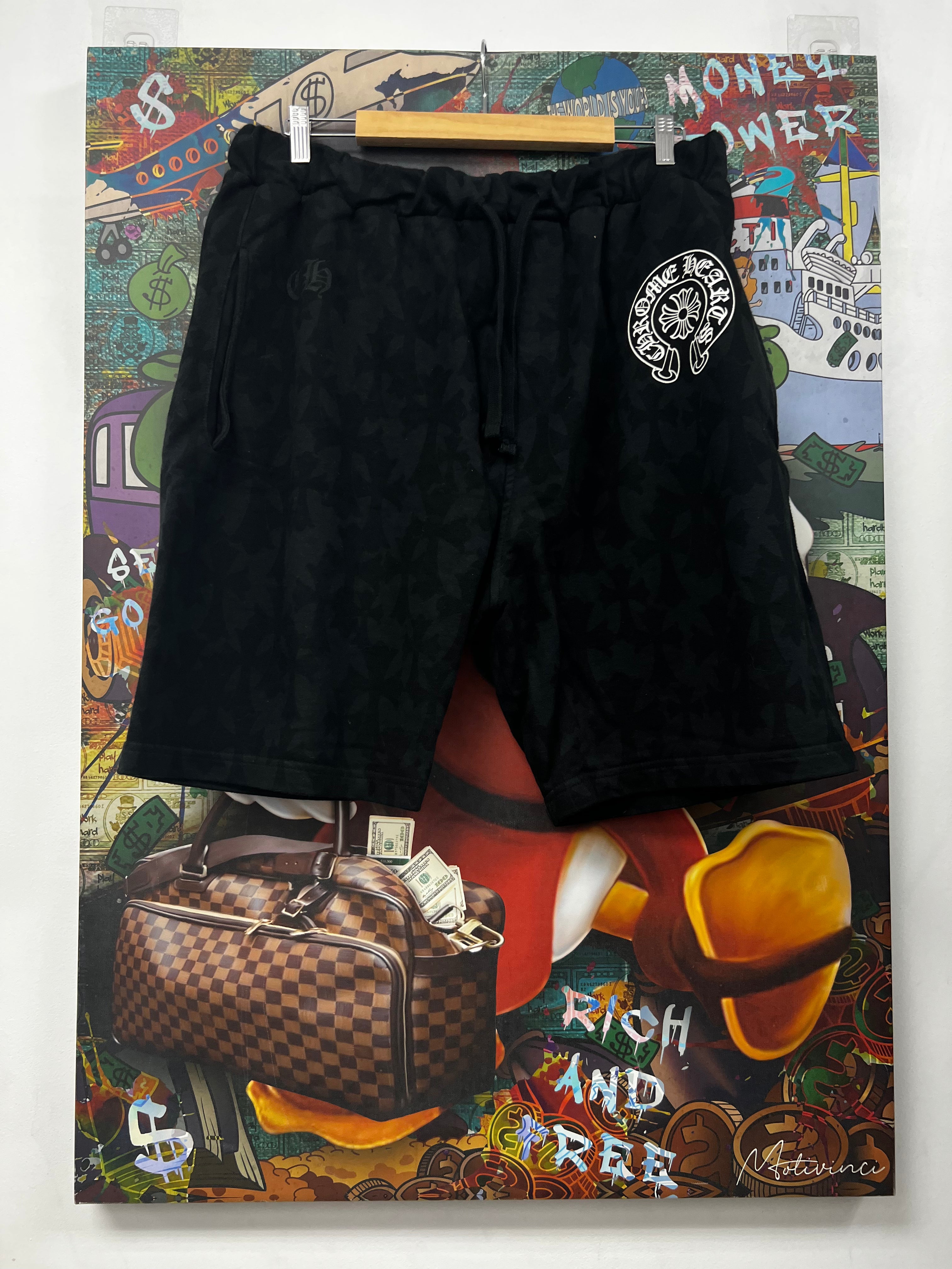 Chrome  Hearts Black Tonal Cemetery Monogram Sweat Shorts