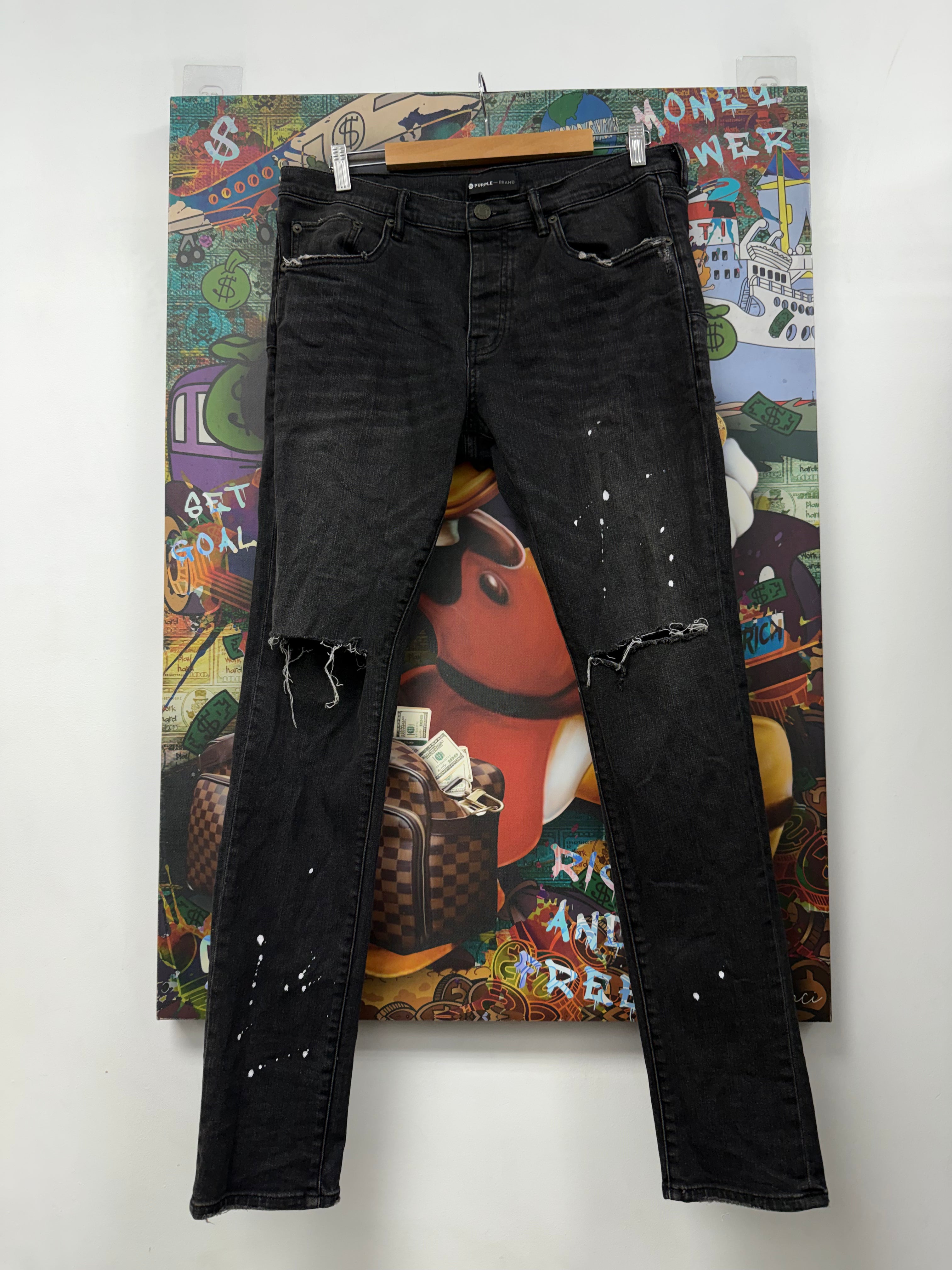 Purple Brand Black Wash Knee Ripped Jeans
