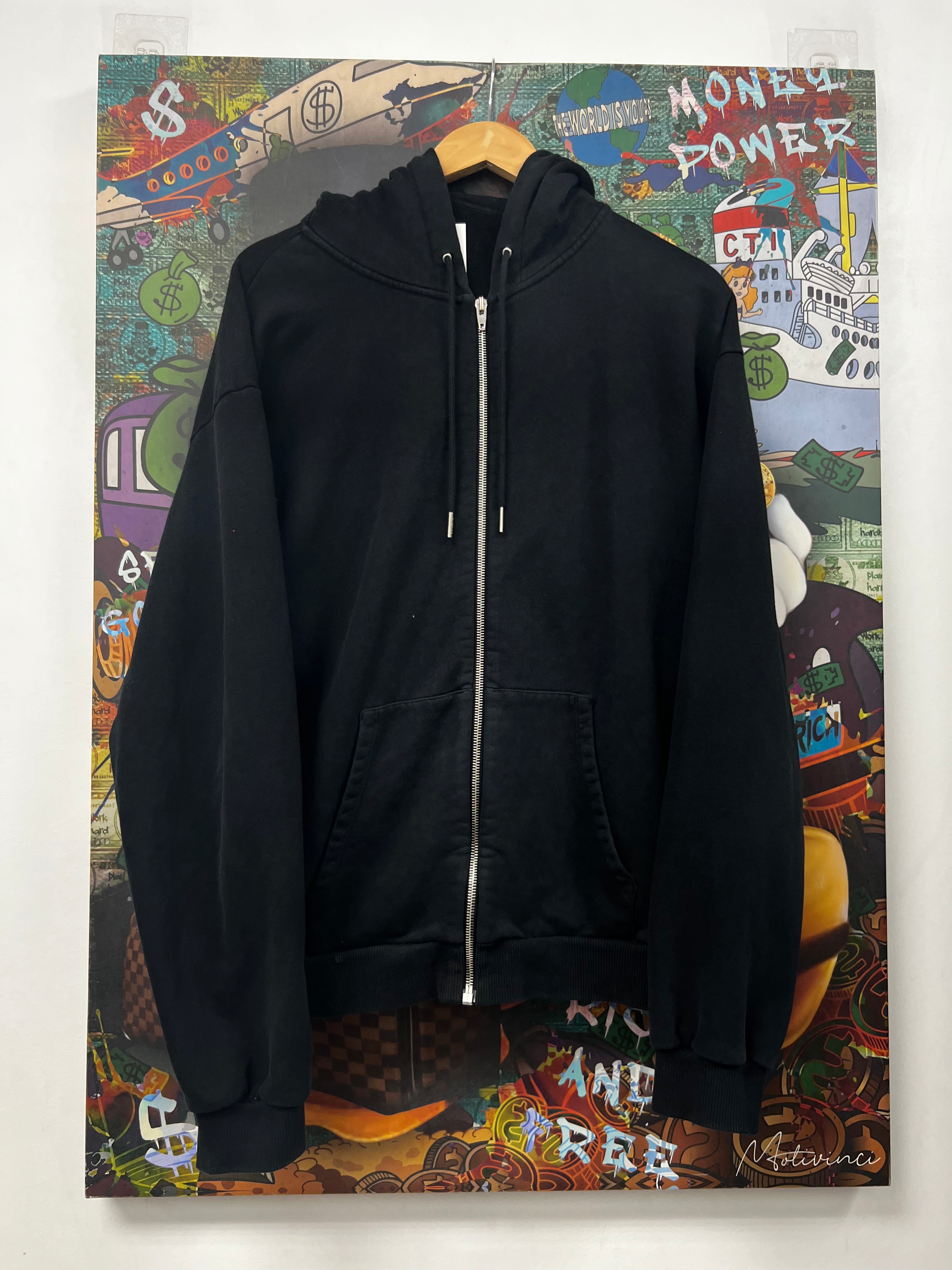 Celine Hooded Logo Zip Up Black Used Medium