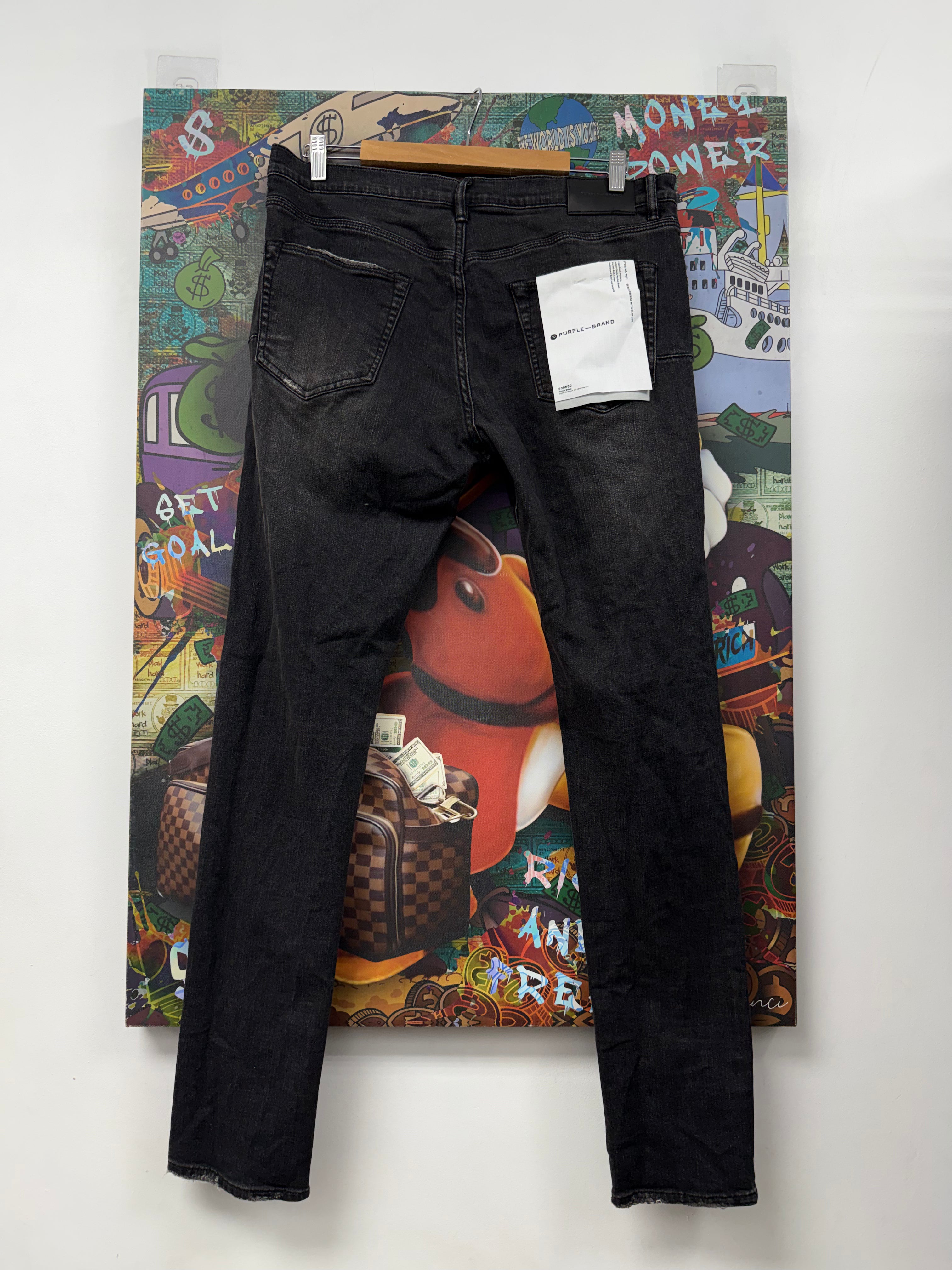 Purple Brand Black Wash Knee Ripped Jeans