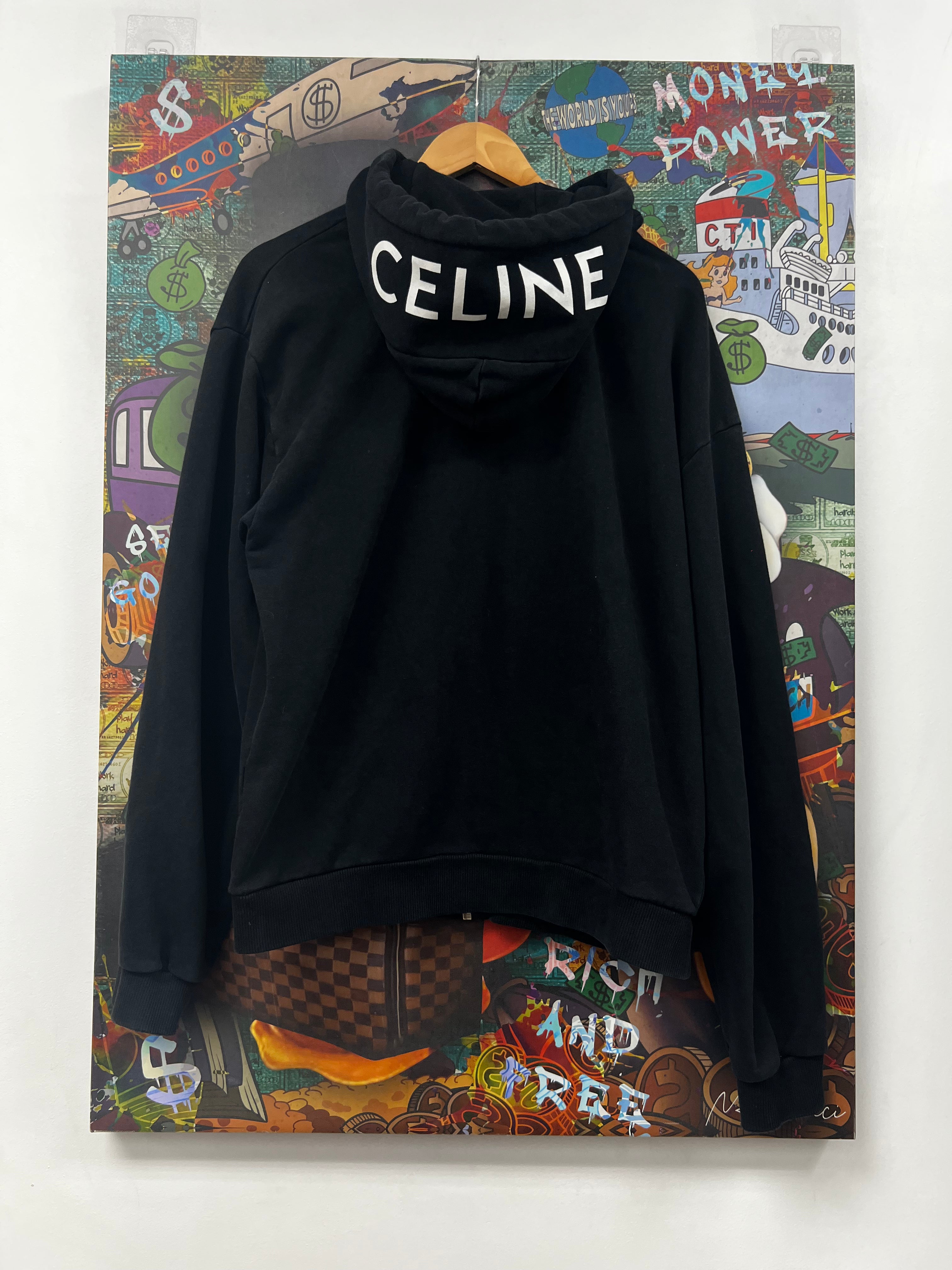 Celine Hooded Logo Zip Up Black Used Medium