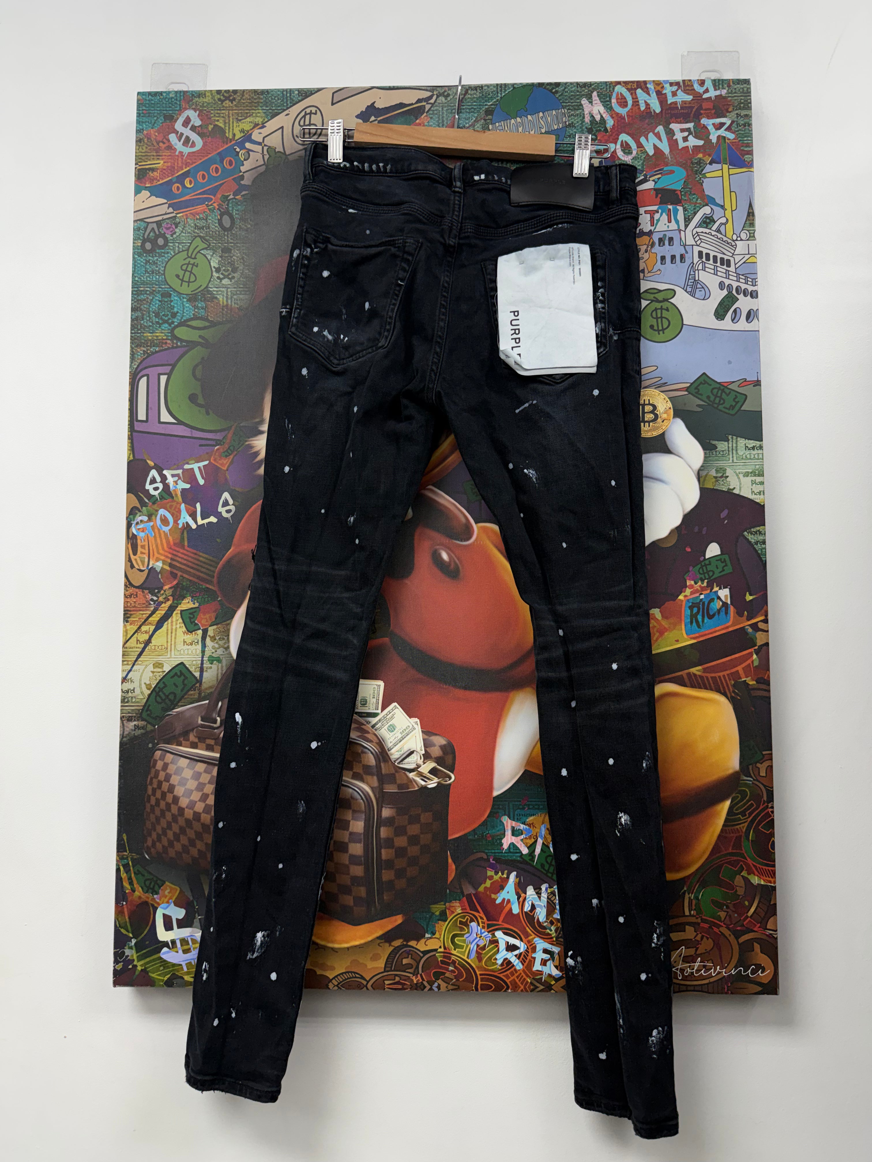 Purple Brand Black Wash Splatter Jeans
