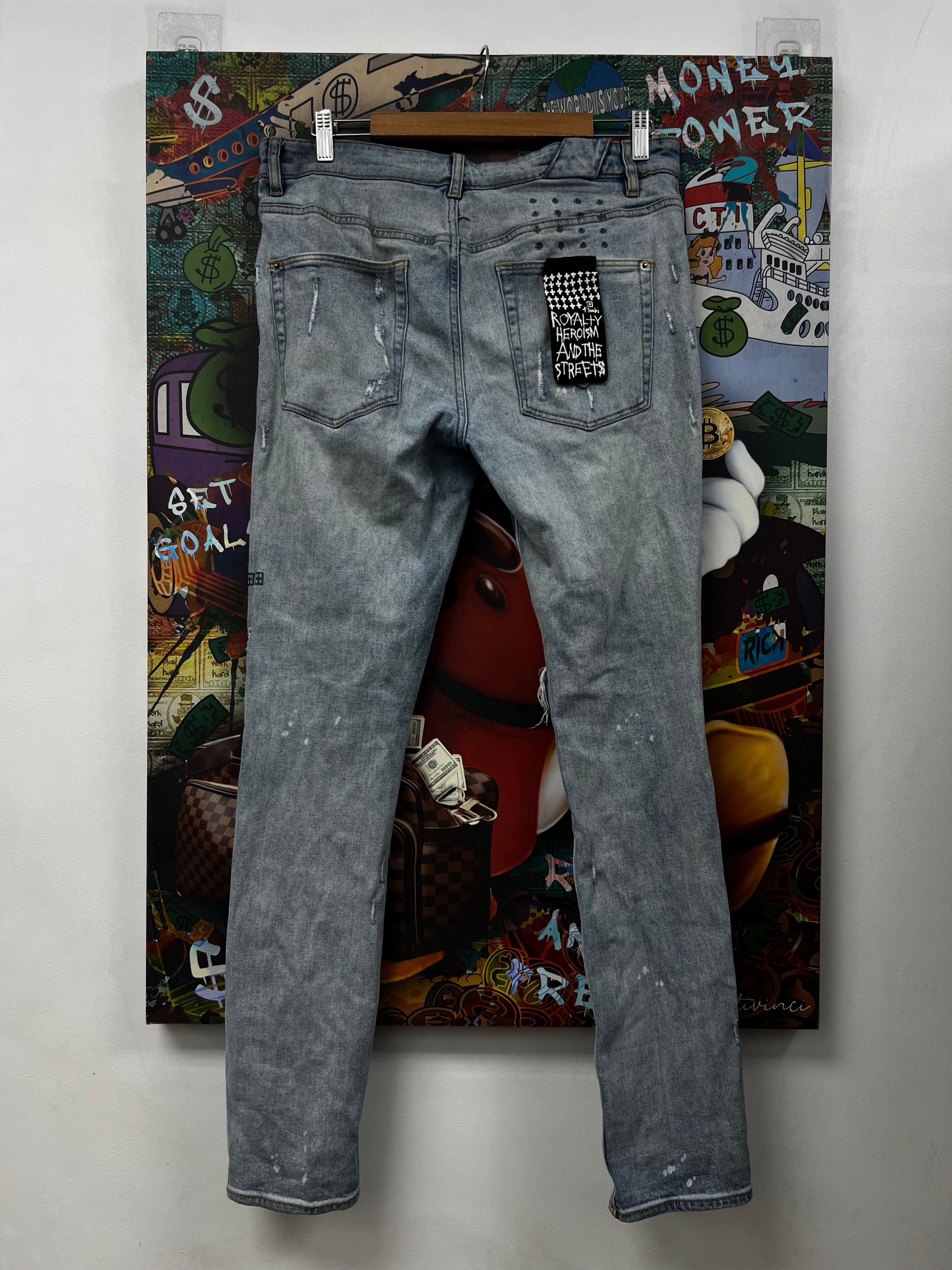 Ksubi Light Wash Knee Patchwork Ripped Jeans