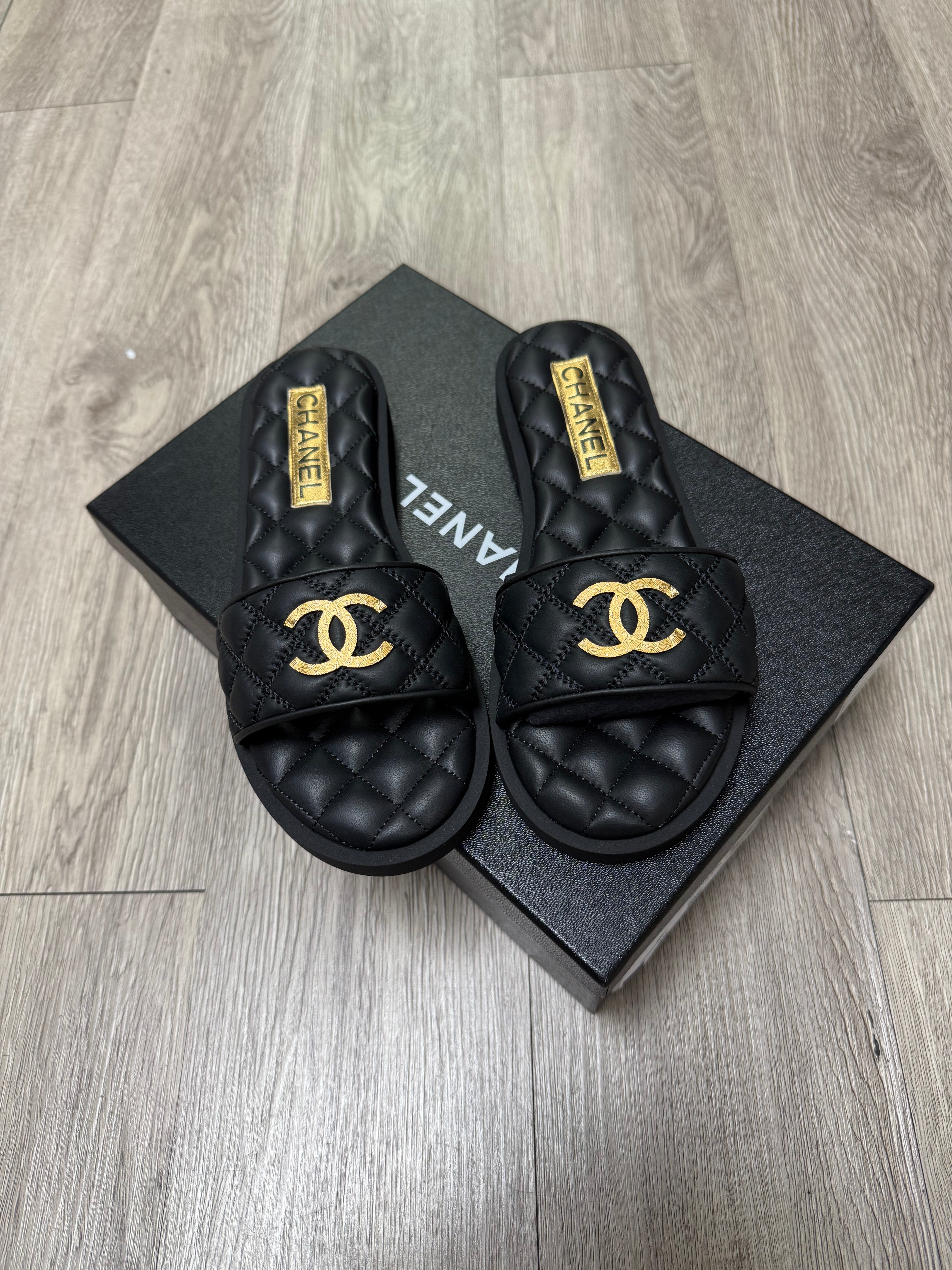 Chanel Quilted CC Logo Sandals