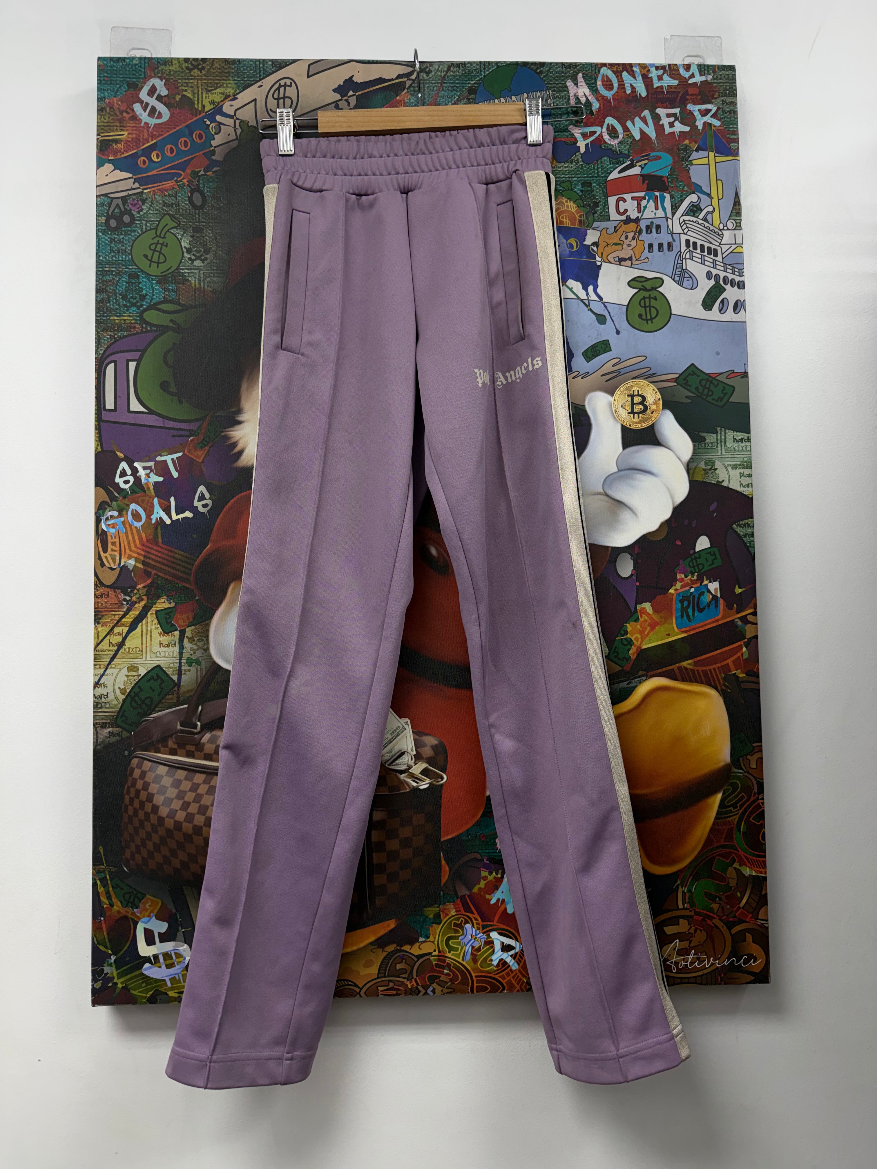 Palm Angels Purple Cream Stripe Track Pants