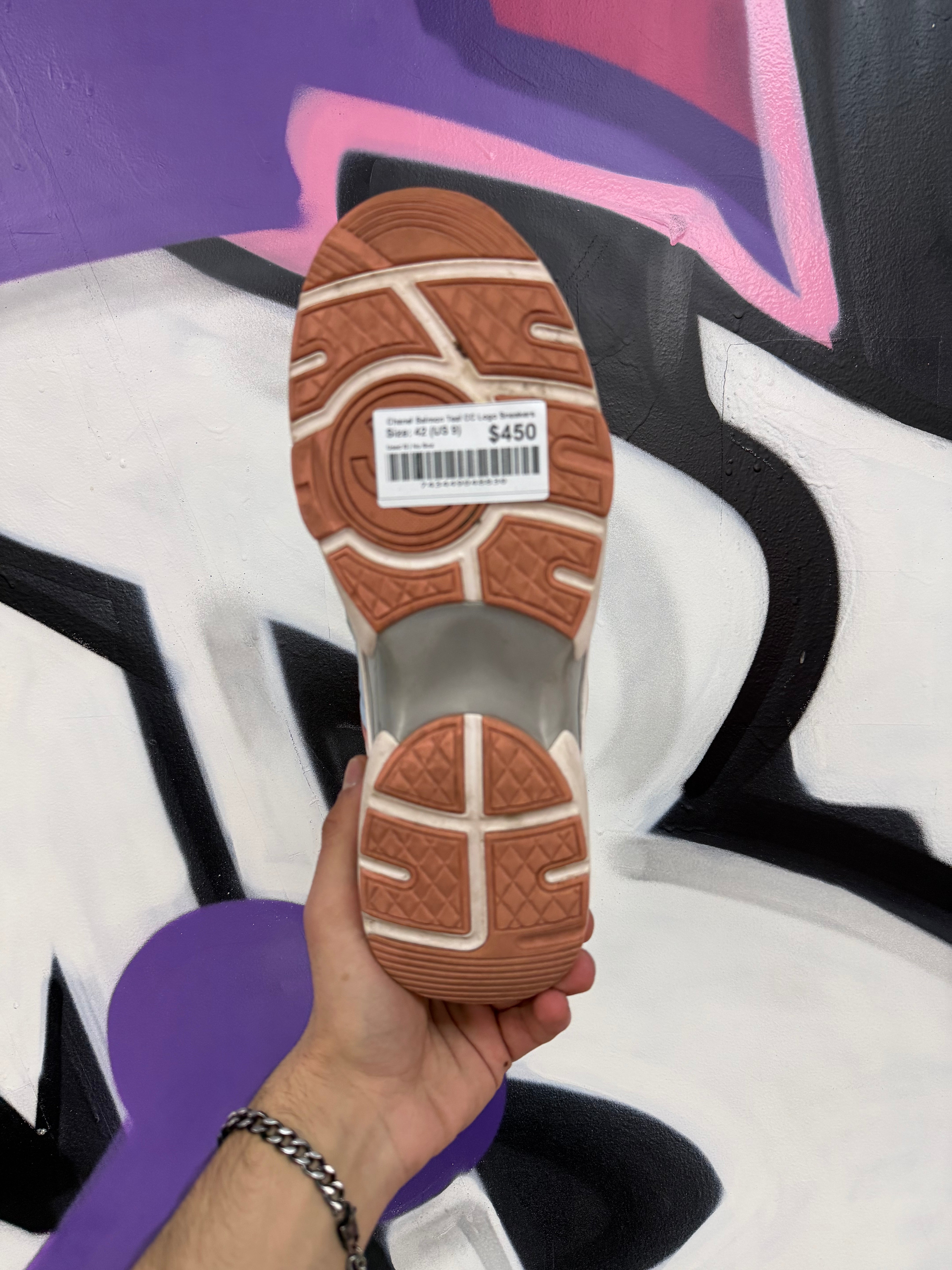 Chanel Salmon Teal CC Logo Sneakers