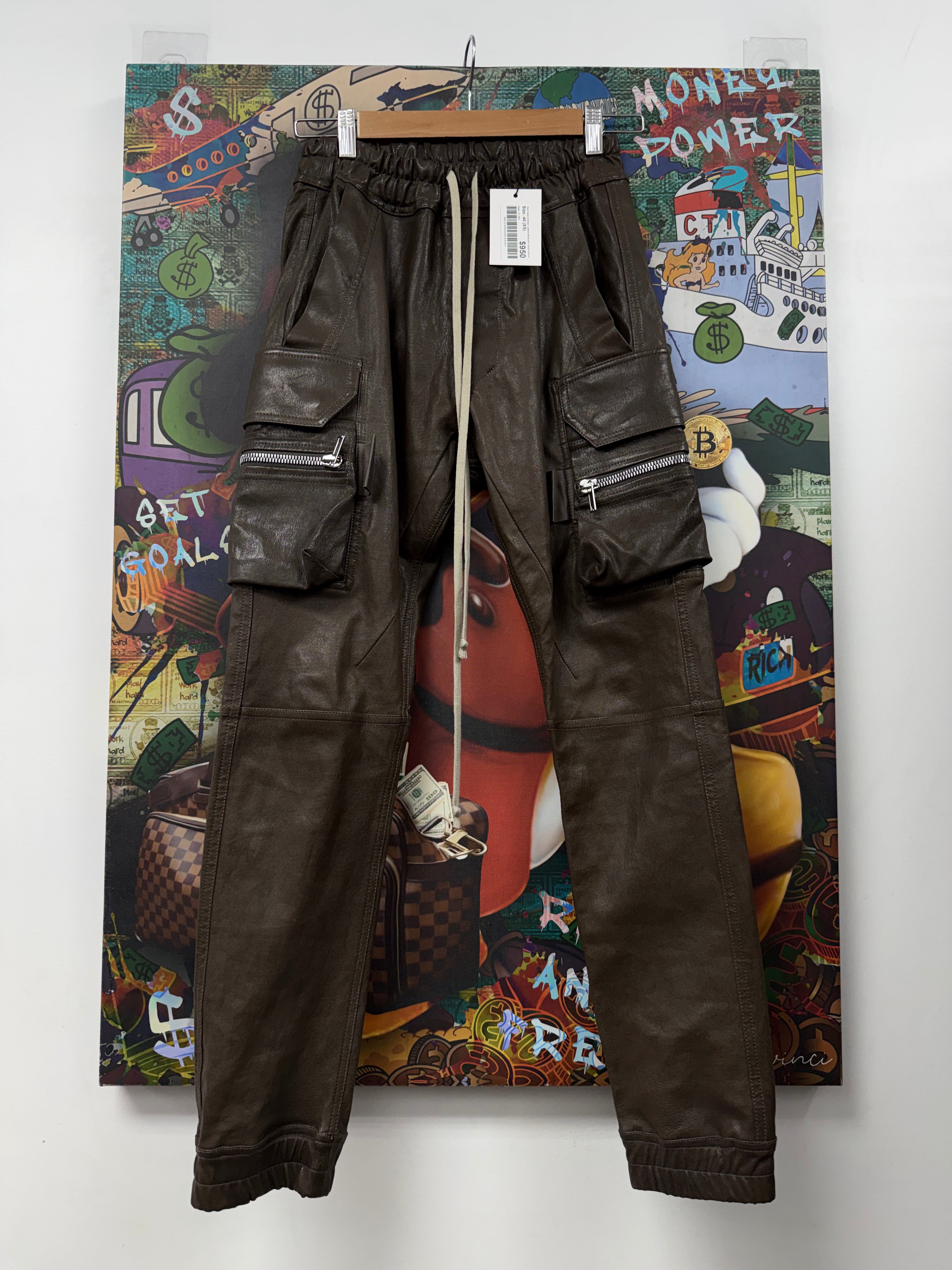 Rick Owens Brown Leather Mastodon Cargo Pants
