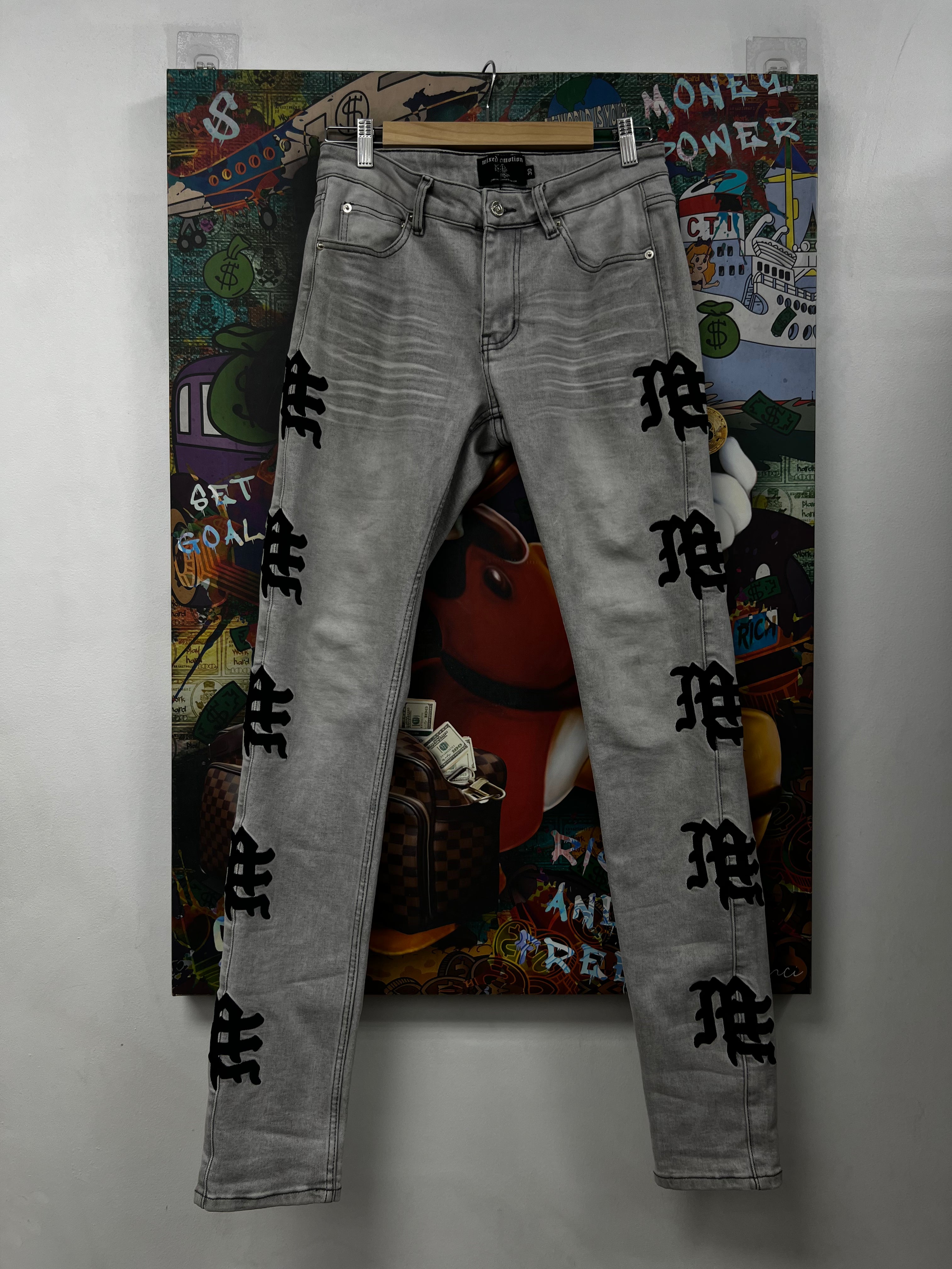 Mixed Emotions Grey Black ME Side Logo Jeans