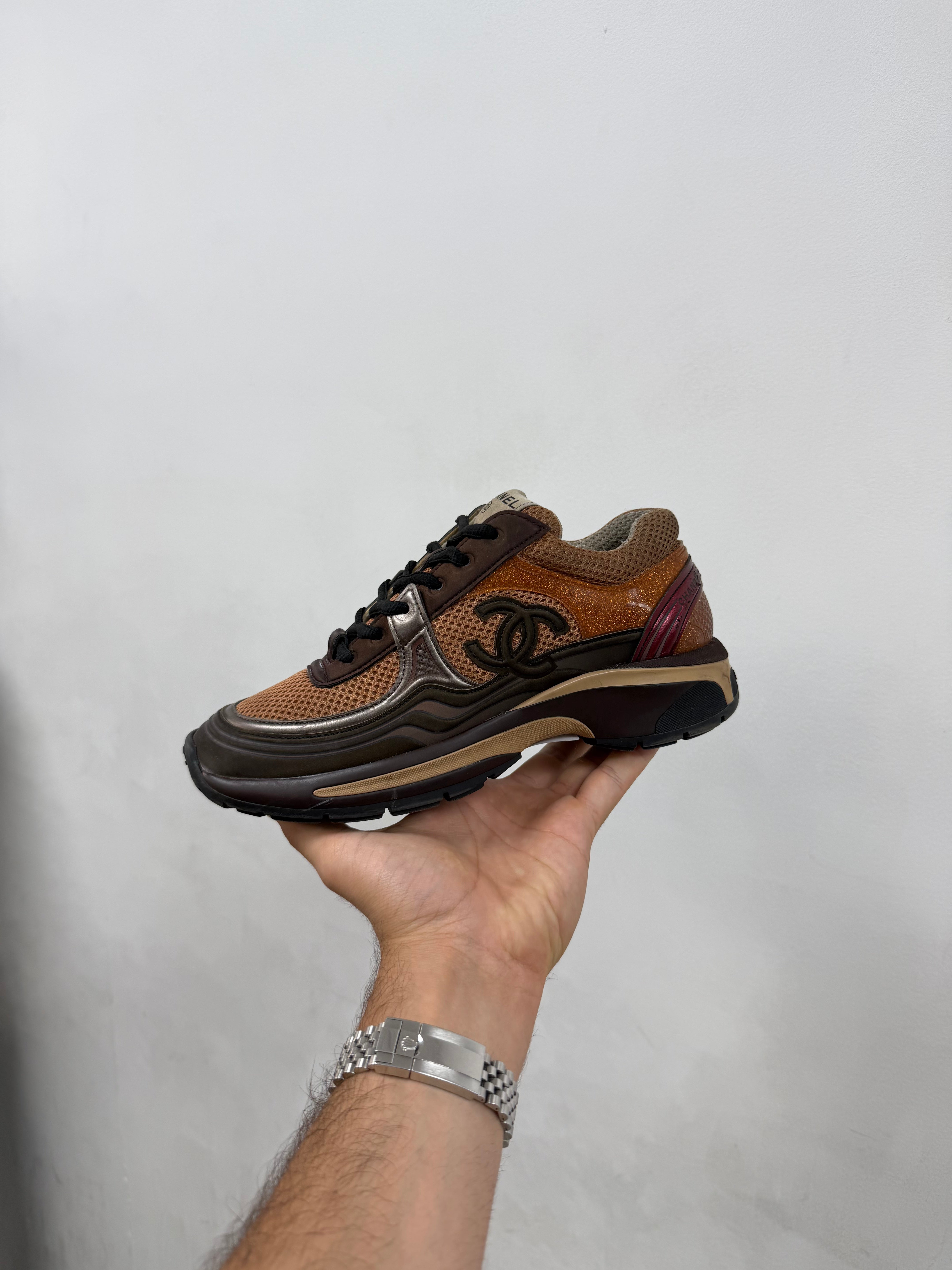 Chanel Brown Metallic Runner Sneakers